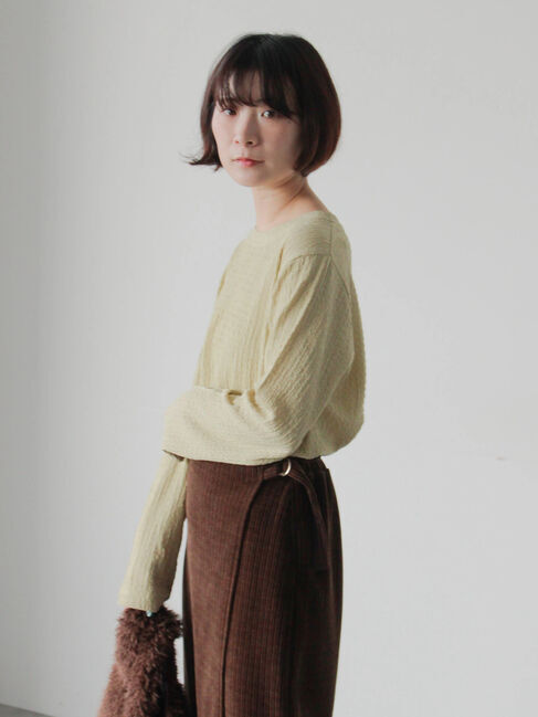 Samansa Mos2 blue「ふくれジャカードクルーネックプルオーバー」|Tシャツ・カットソー|