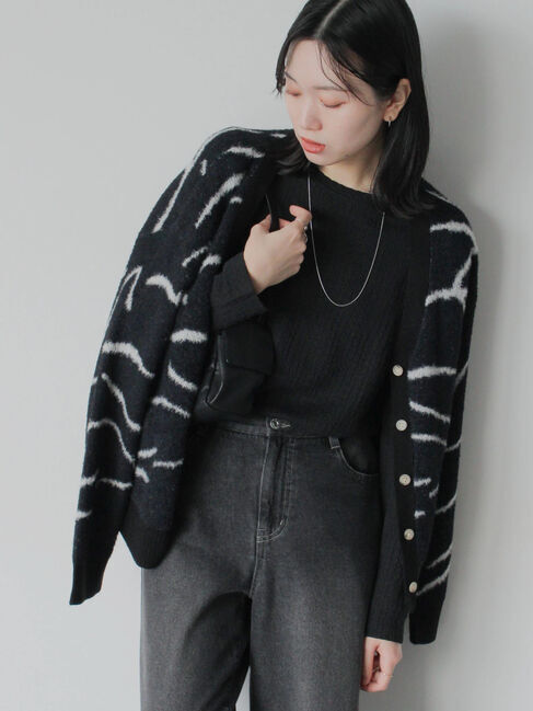 Samansa Mos2 blue「ふくれジャカードクルーネックプルオーバー」|Tシャツ・カットソー|