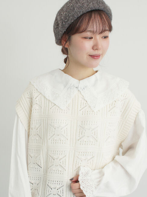 Samansa Mos2「クロシェ風配色ニットベスト」|ダウンベスト・ベスト|