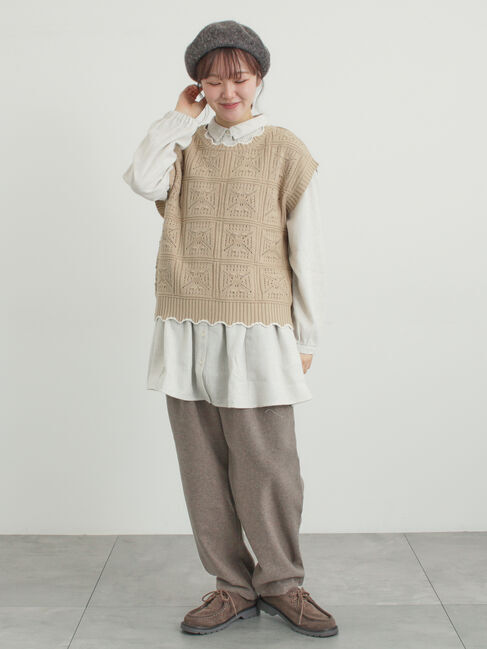 Samansa Mos2「クロシェ風配色ニットベスト」|ダウンベスト・ベスト|