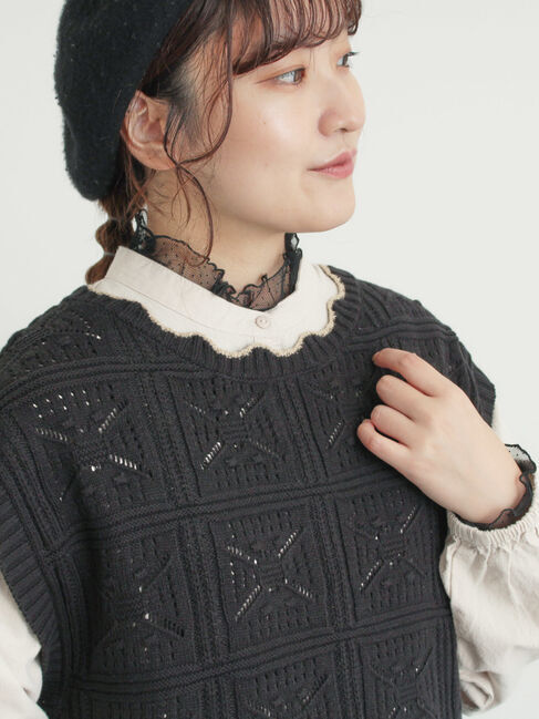 Samansa Mos2「クロシェ風配色ニットベスト」|ダウンベスト・ベスト|