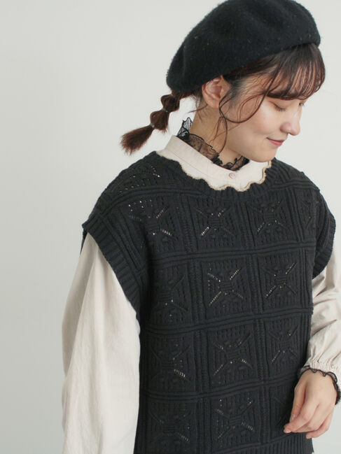 Samansa Mos2「クロシェ風配色ニットベスト」|ダウンベスト・ベスト|