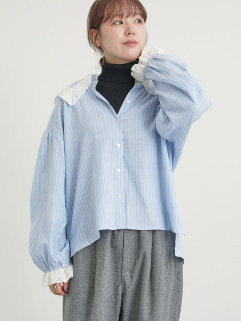 Samansa Mos2「【2WAY】レースBig襟取り外しブラウス」|シャツ・ブラウス|ブルー