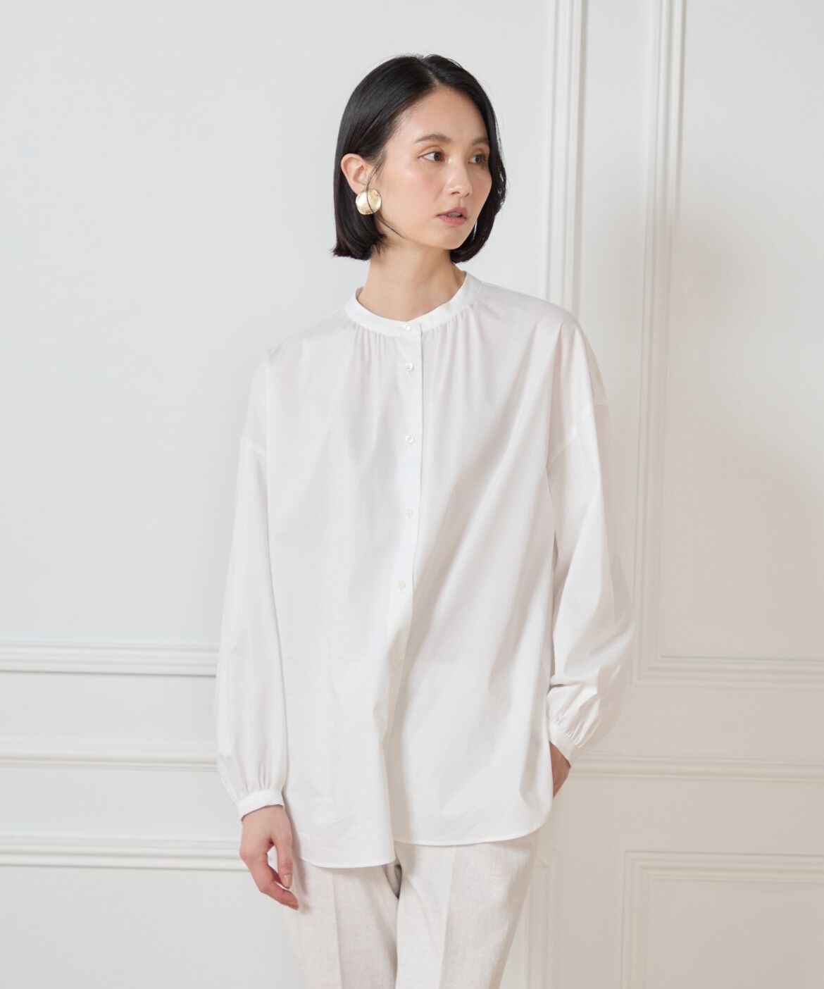 7-IDconcept.「《大きいサイズ》バンドカラーブラウス」|シャツ・ブラウス|