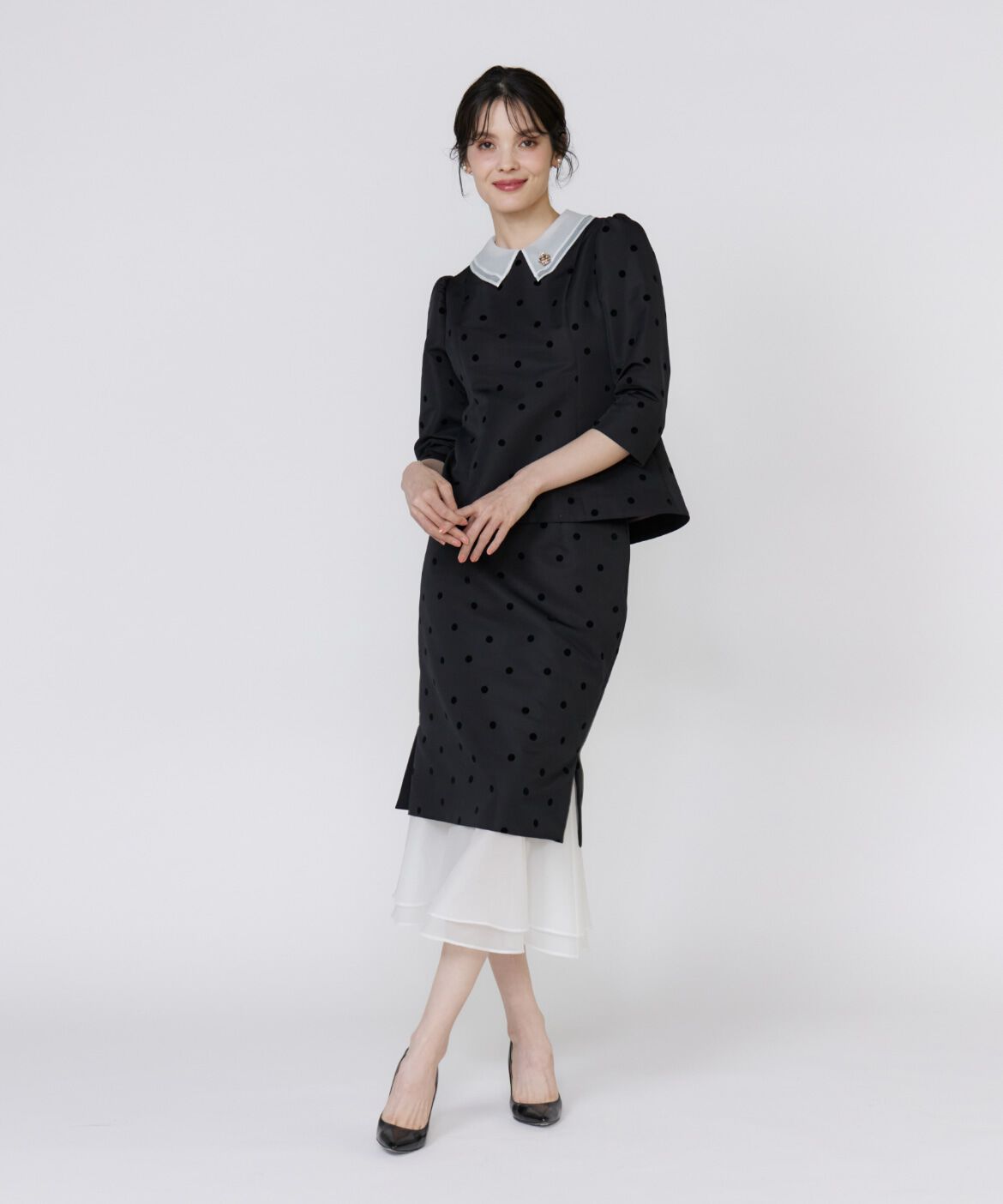 Maglie le cassetto「《M Maglie le cassetto》ドットフロッキーシアー付け衿ブラウス」|シャツ・ブラウス|