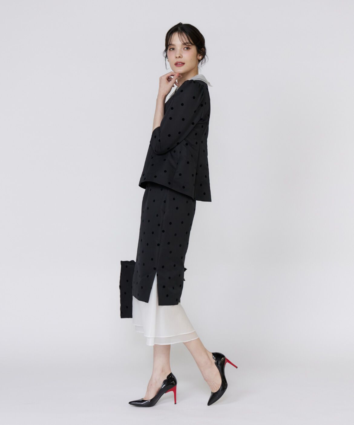 Maglie le cassetto「《M Maglie le cassetto》ドットフロッキーシアー付け衿ブラウス」|シャツ・ブラウス|