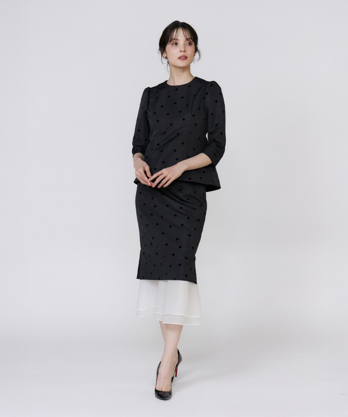 Maglie le cassetto「《M Maglie le cassetto》ドットフロッキーシアー付け衿ブラウス」|シャツ・ブラウス|