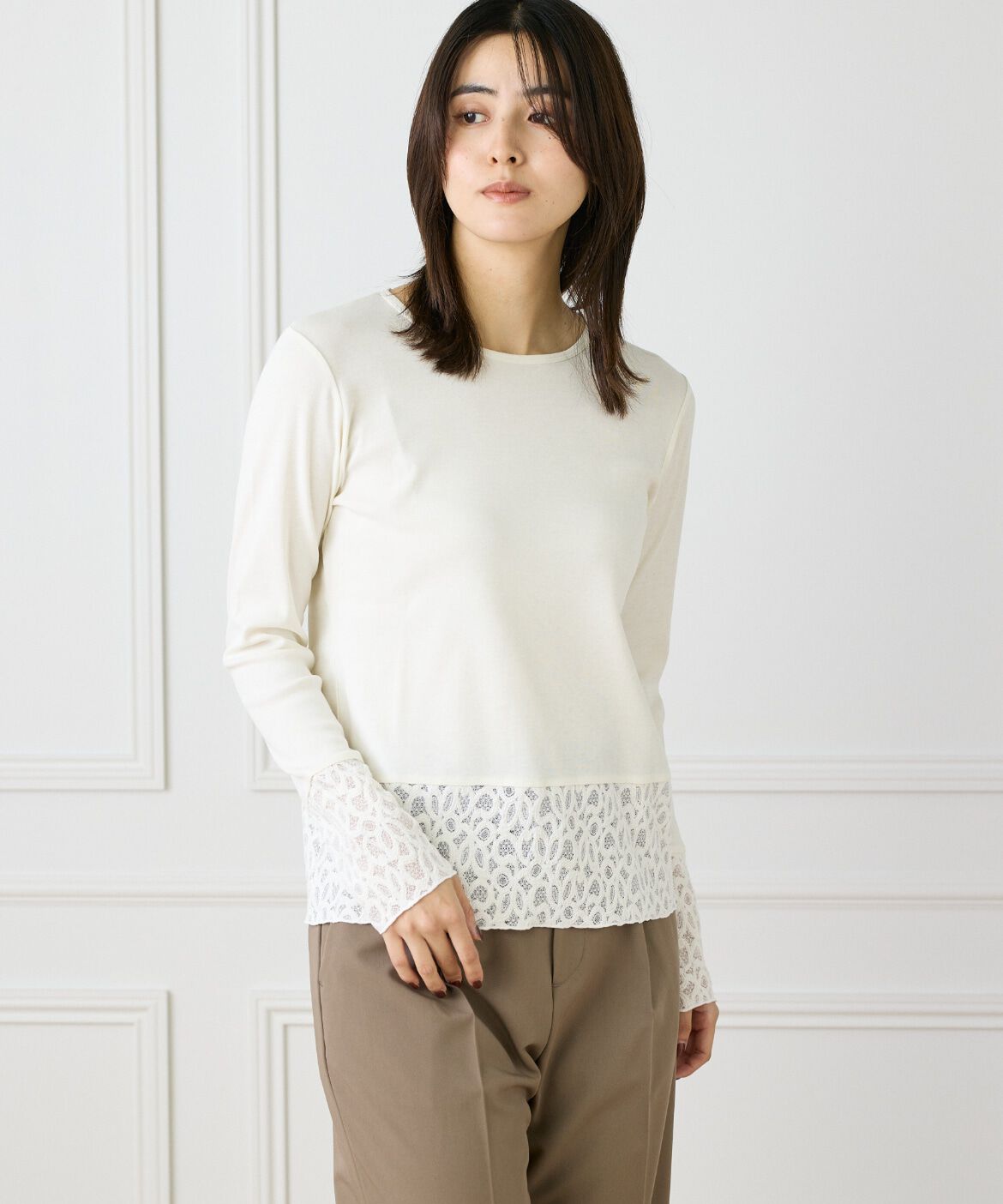 DAY by DAY it&rsquo;s international「レースドッキングクルーネックカットソー」|Tシャツ・カットソー|アイボリー2