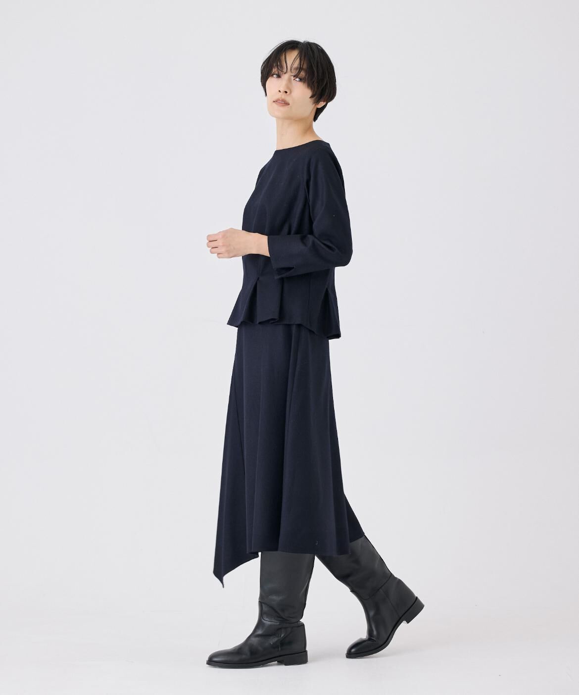 INED「《大きいサイズ》ハイカウントフラノ ウエストタックブラウス」|シャツ・ブラウス|