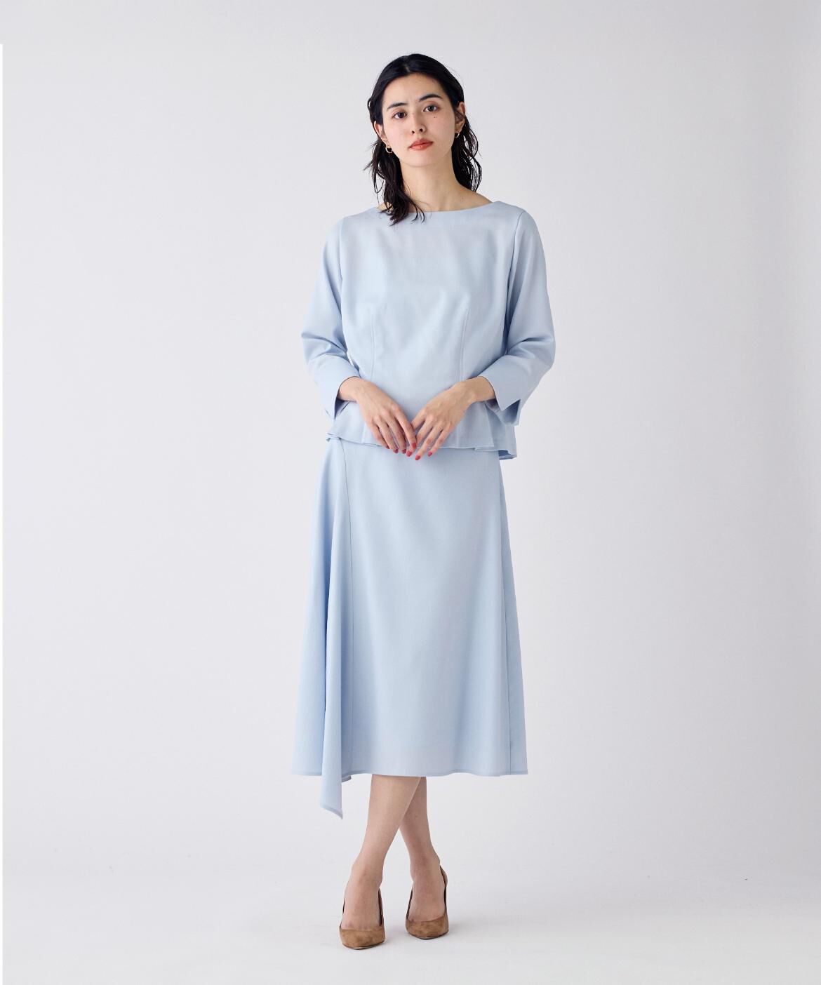 INED「《大きいサイズ》ハイカウントフラノ ウエストタックブラウス」|シャツ・ブラウス|