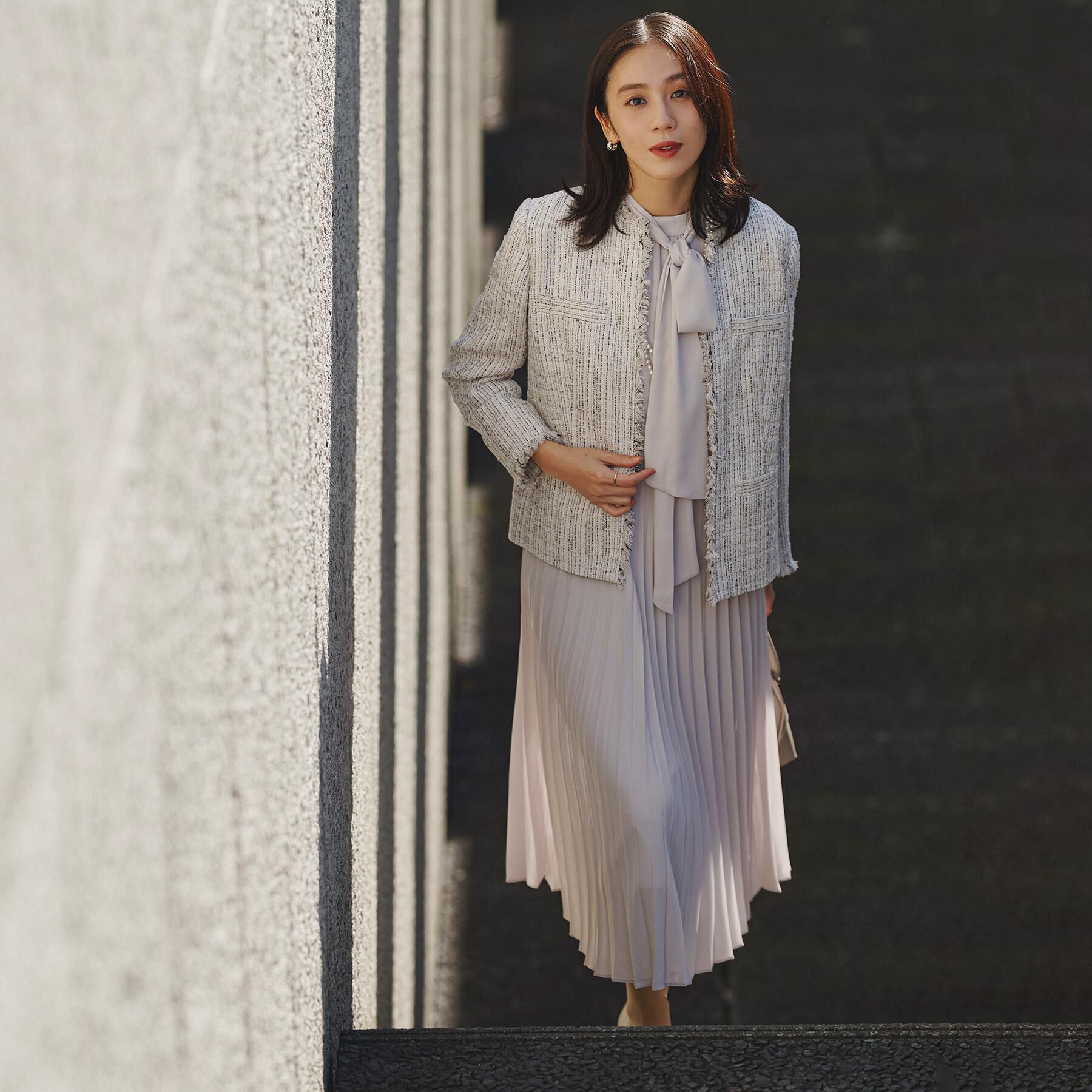 UNTITLED「【着丈長め/軽い/オンオフ使える】ファンシーツイード ジャケット」|ノーカラージャケット|