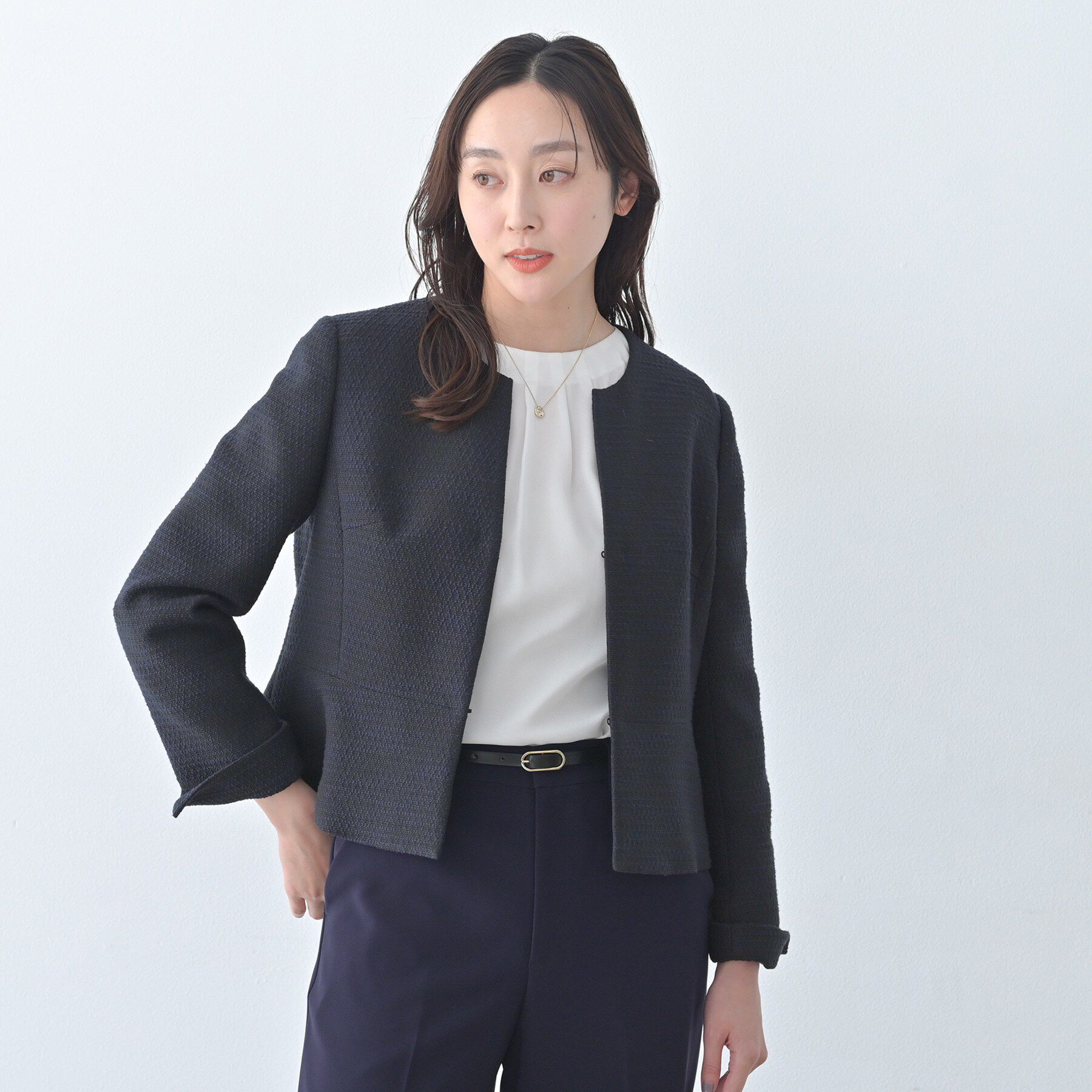 UNTITLED「ツイード ペプラムジャケット」|ノーカラージャケット|