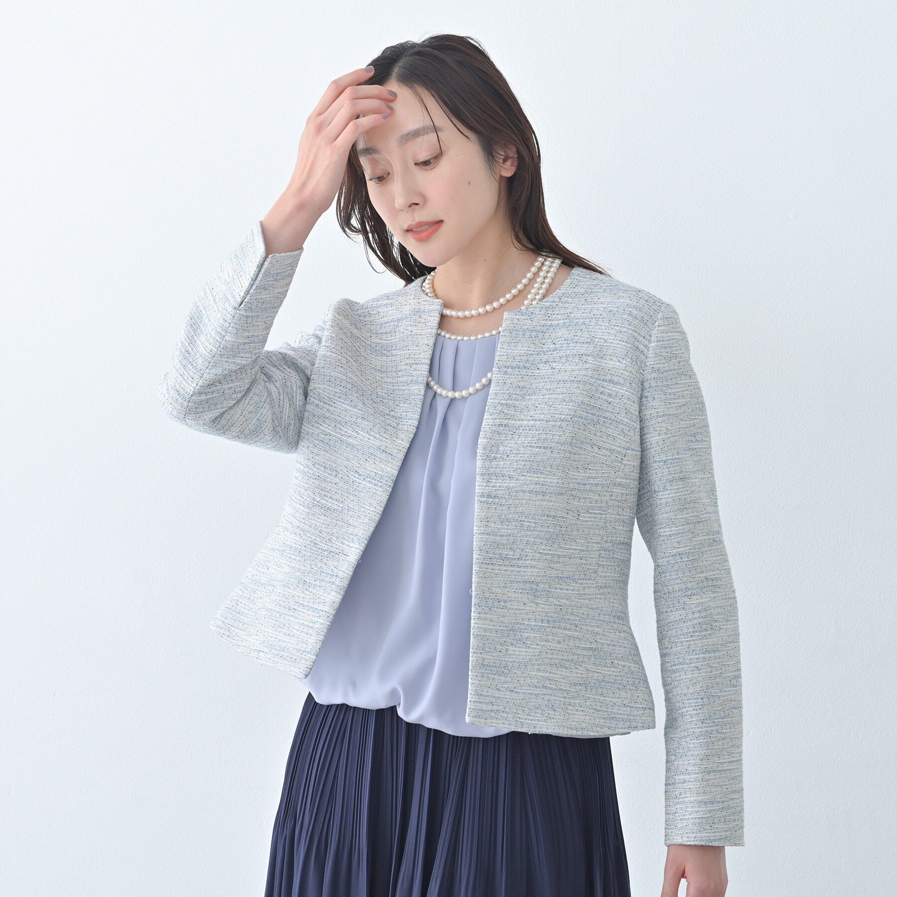 UNTITLED「ツイード ペプラムジャケット」|ノーカラージャケット|