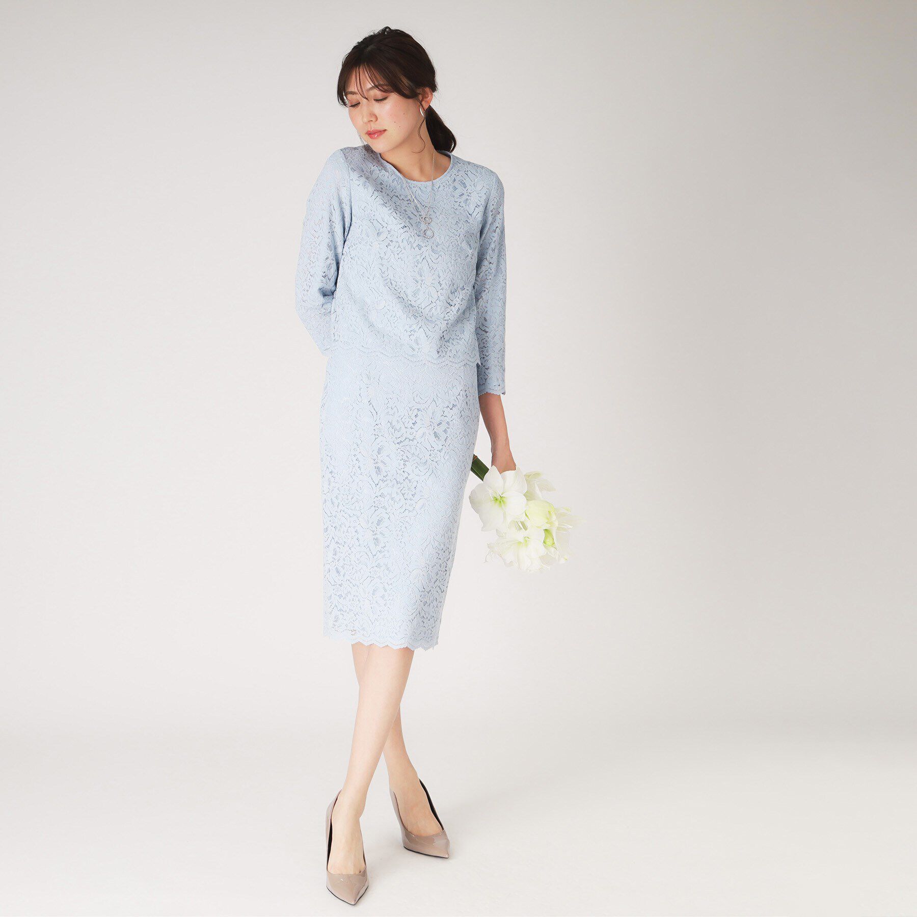 COUP DE CHANCE「【洗える】レースタイトスカート」|スカート|ブルー(091)