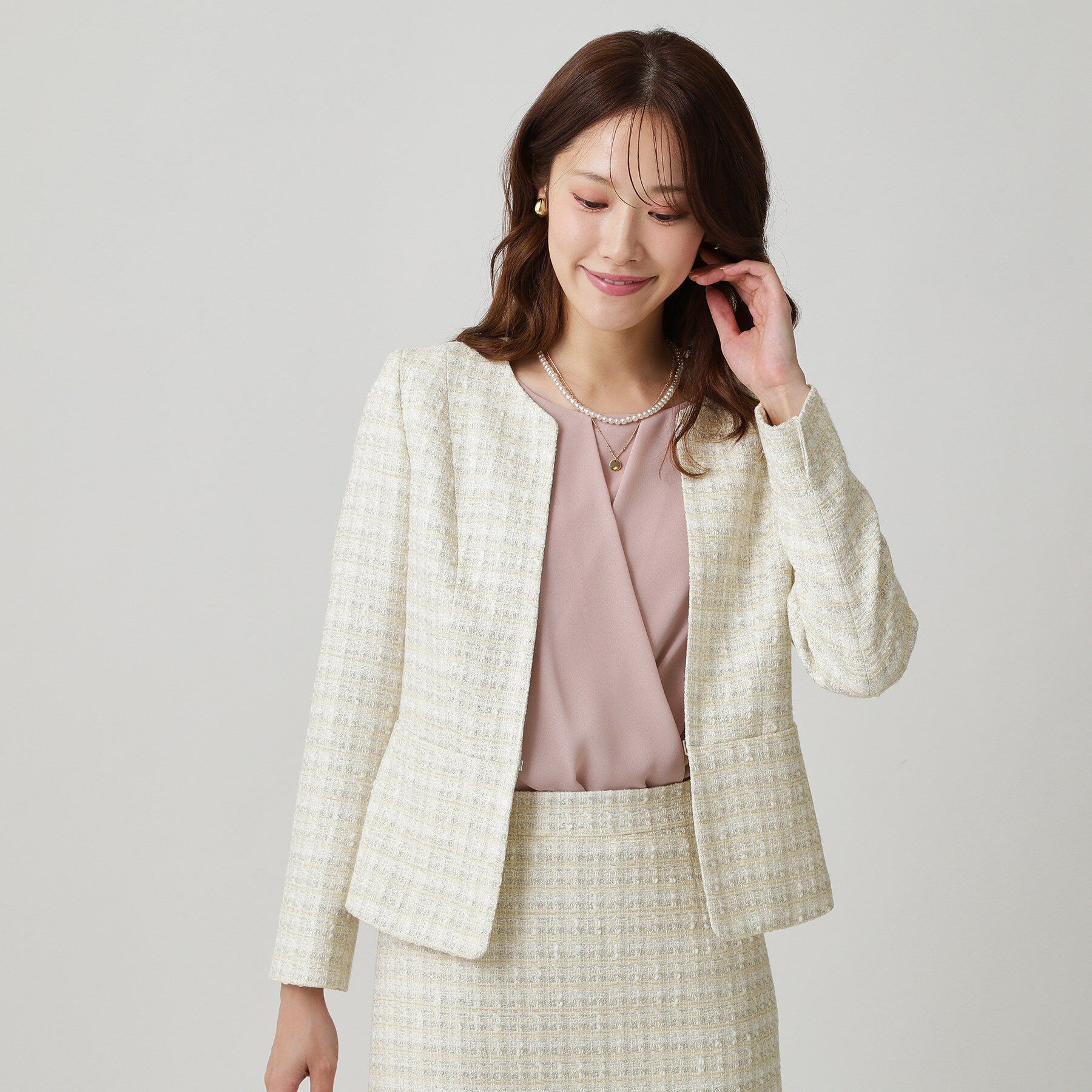 COUP DE CHANCE「【日本製／セットアップ可】ファンシーツィードのノーカラージャケット」|ノーカラージャケット|ホワイト(402)