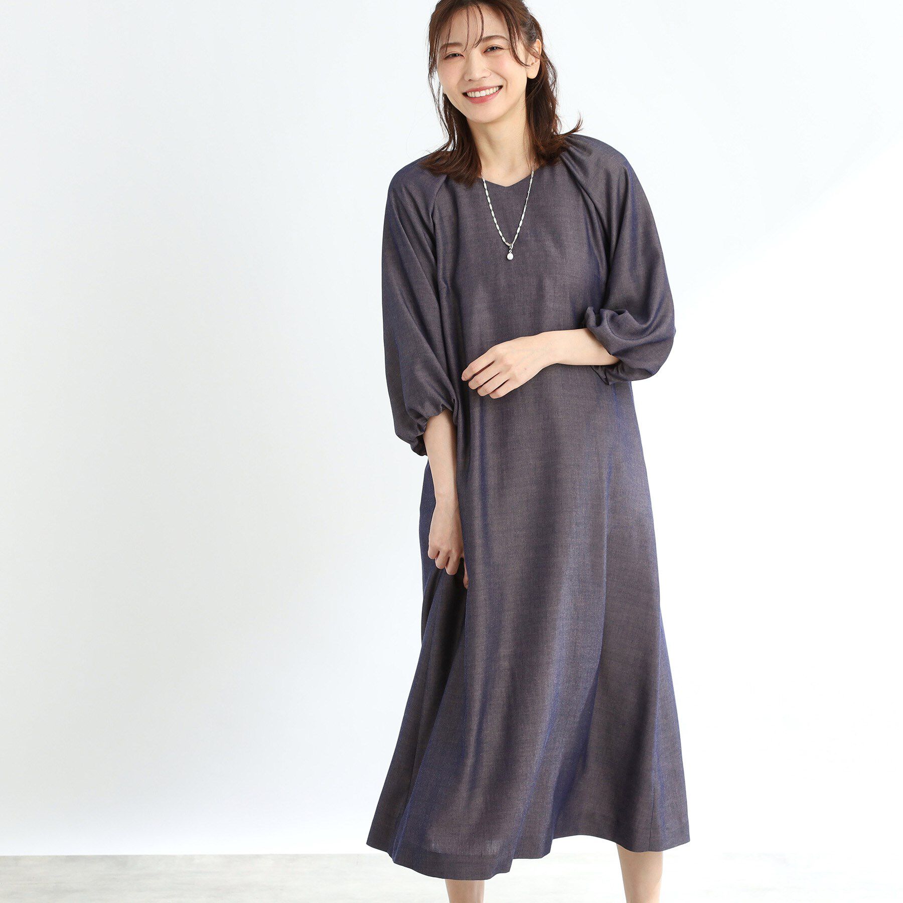 Reflect「【手洗い可／共布ベルト付き】ブルーダンガリーワンピース」|ワンピース|