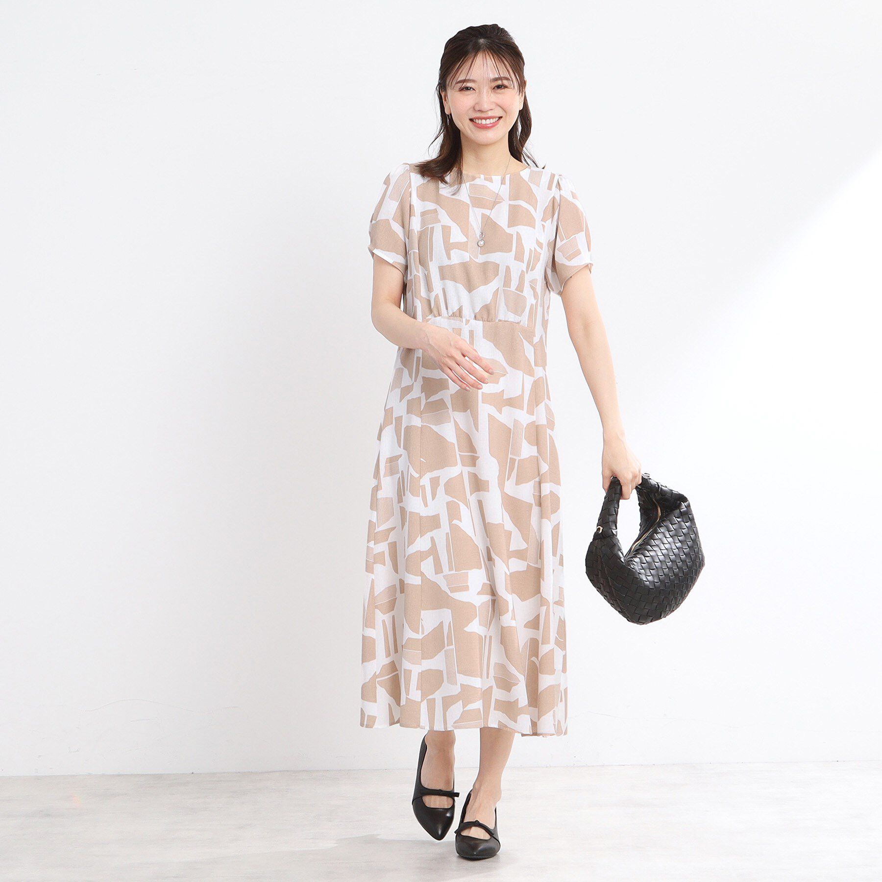 Reflect「【WEB先行カラーあり／マシンウォッシュ可】幾何モチーフプリントワンピース」|ワンピース|