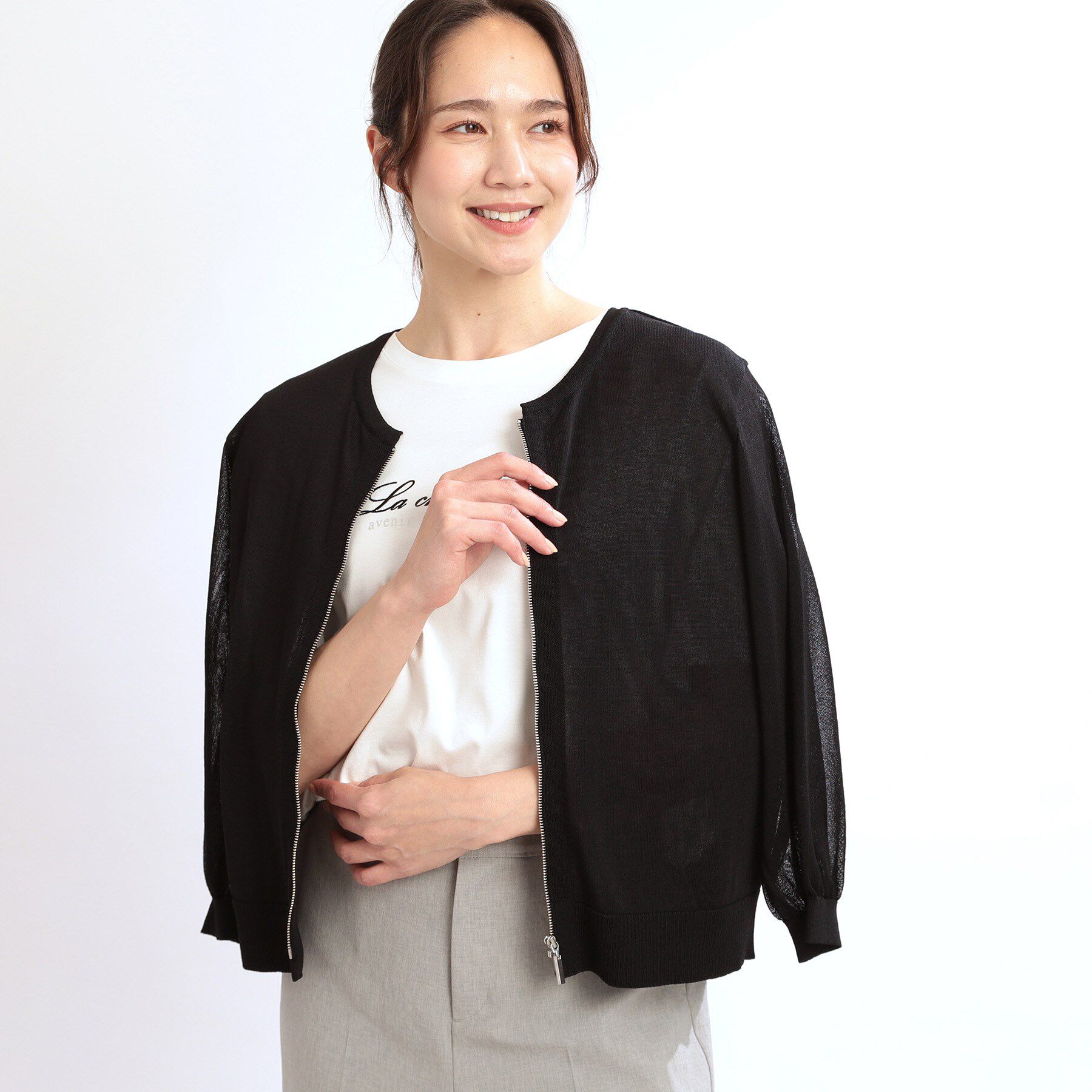 Reflect「【手洗い可】ジップアップニットカーディガン」|カーディガン|