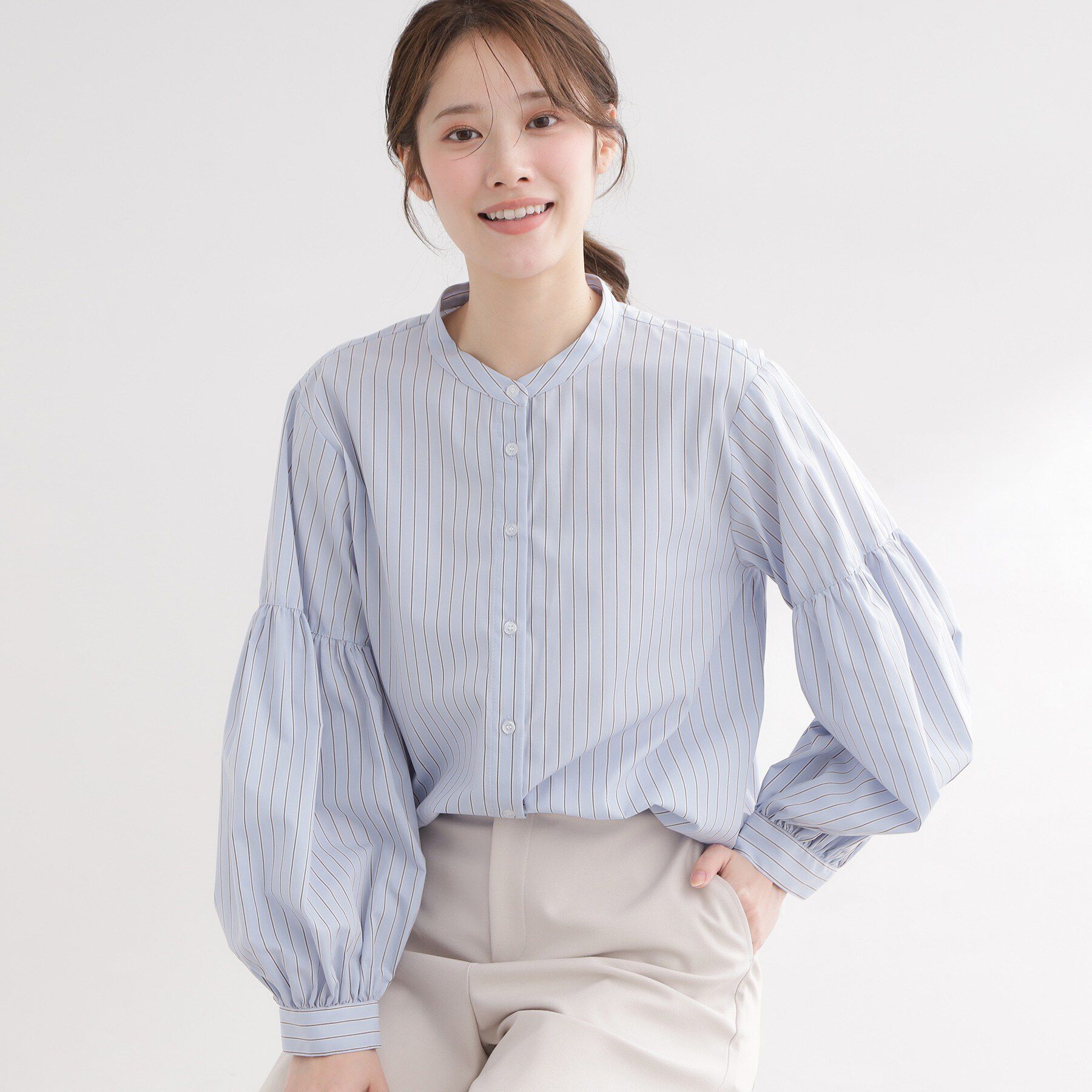 Reflect「【レイヤードにおすすめ◎】バンドカラーボリュームスリーブシャツ」|シャツ・ブラウス|