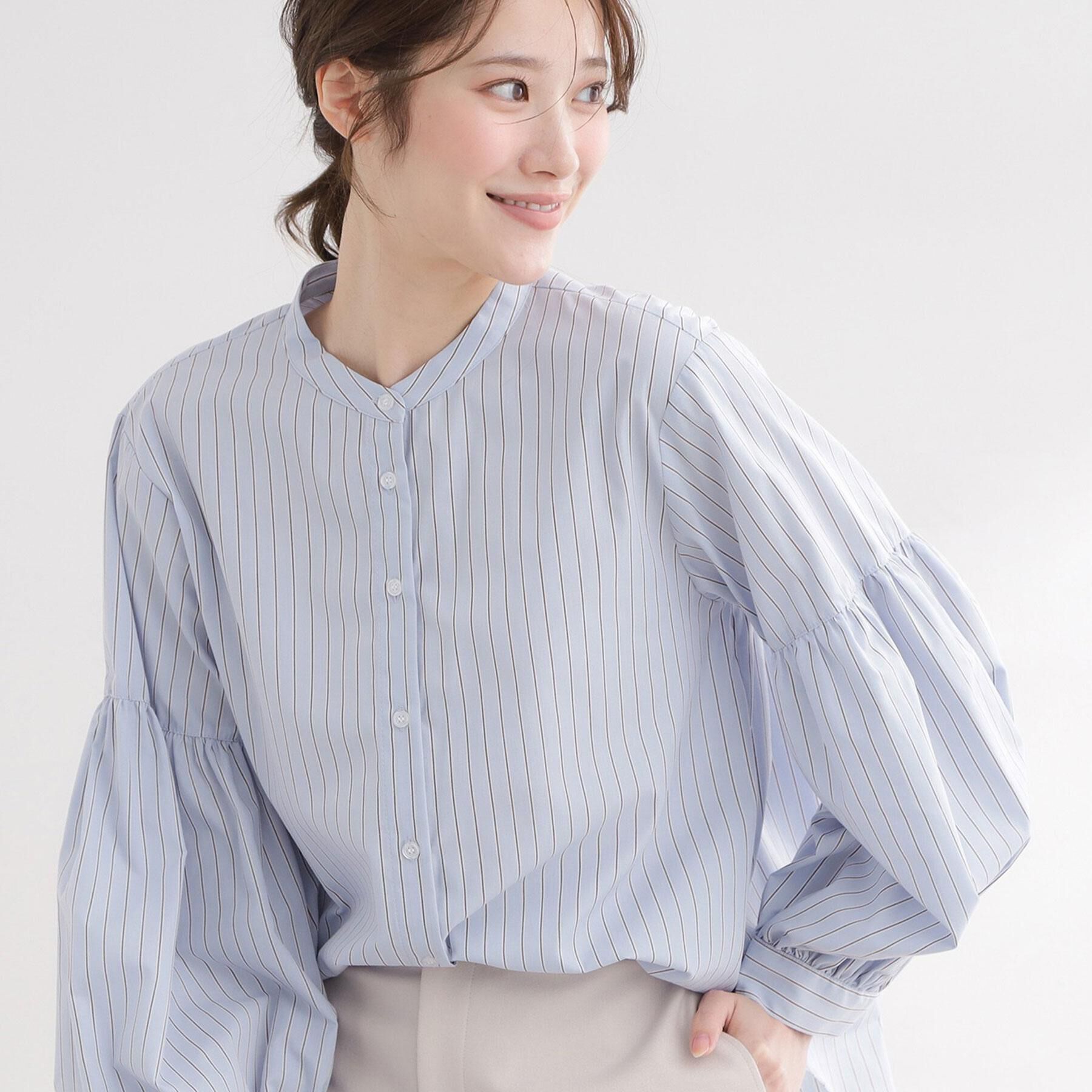 Reflect「【レイヤードにおすすめ◎】バンドカラーボリュームスリーブシャツ」|シャツ・ブラウス|サックスブルー(39