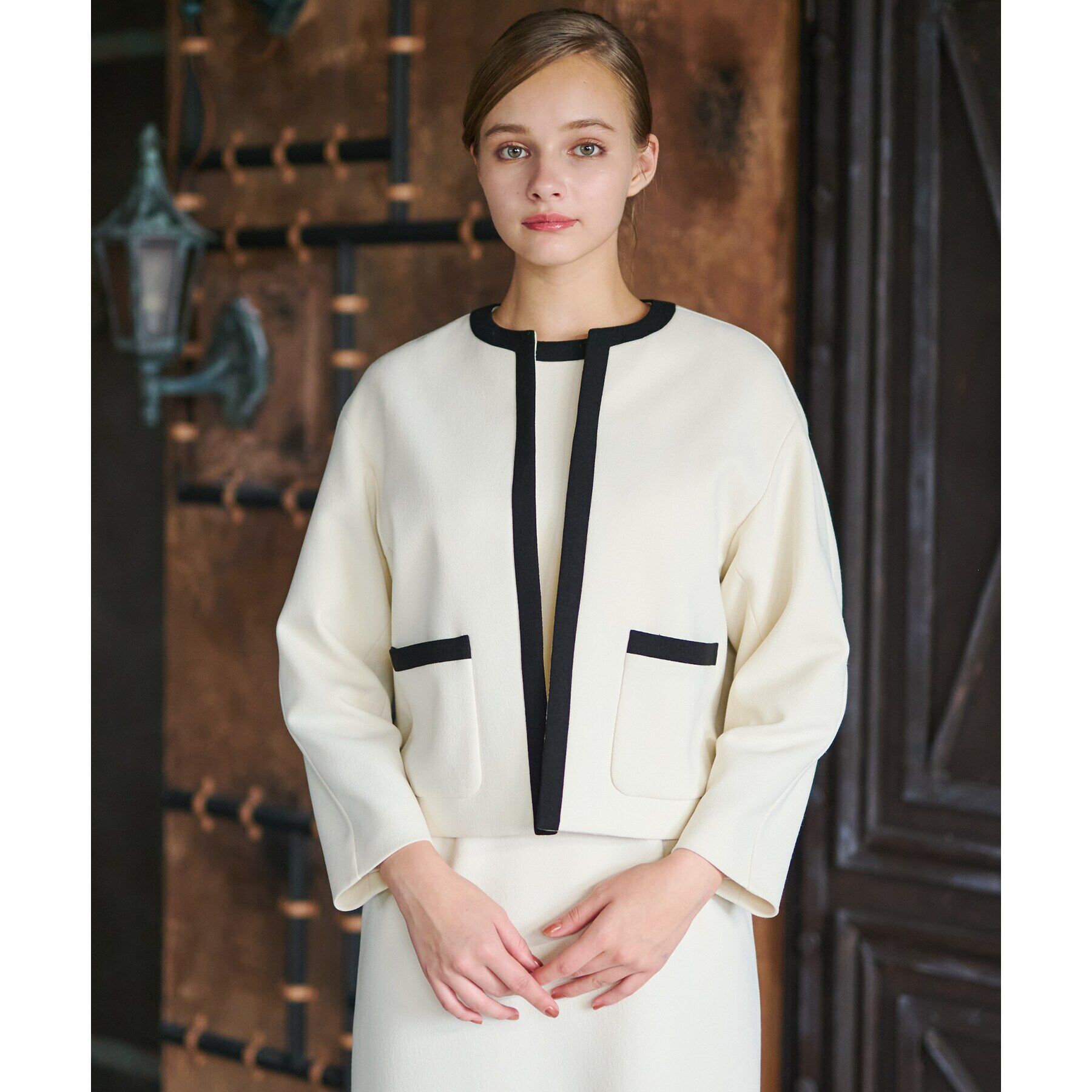 DRESSTERIOR「【セットアップ可】バイカラーショートジャケット」|ノーカラージャケット|