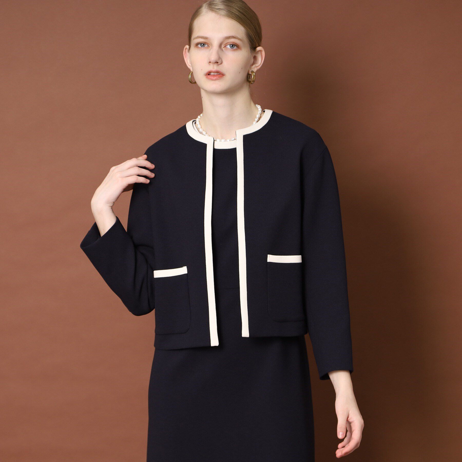 DRESSTERIOR「【セットアップ可】バイカラーショートジャケット」|ノーカラージャケット|