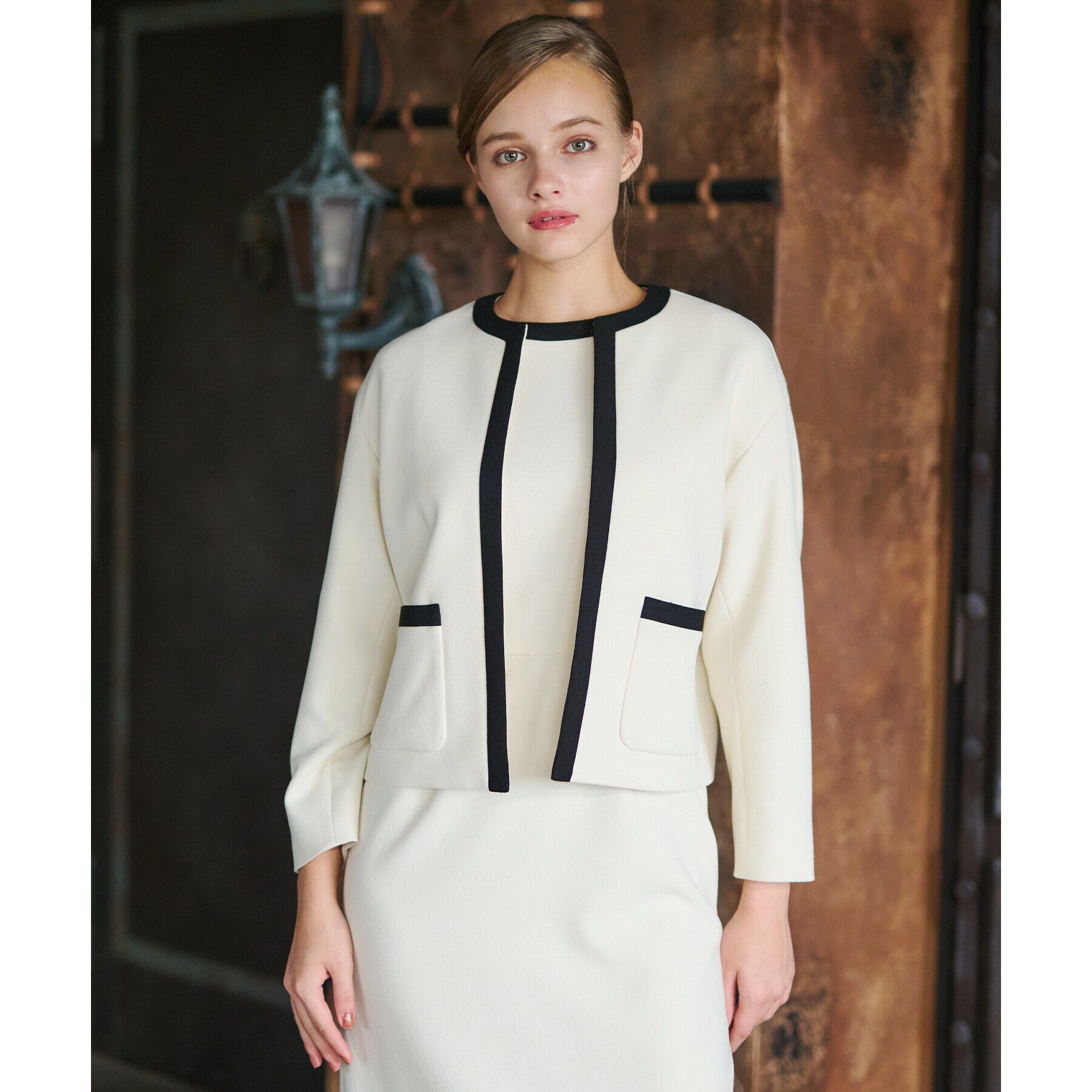 DRESSTERIOR「【セットアップ可】バイカラーショートジャケット」|ノーカラージャケット|