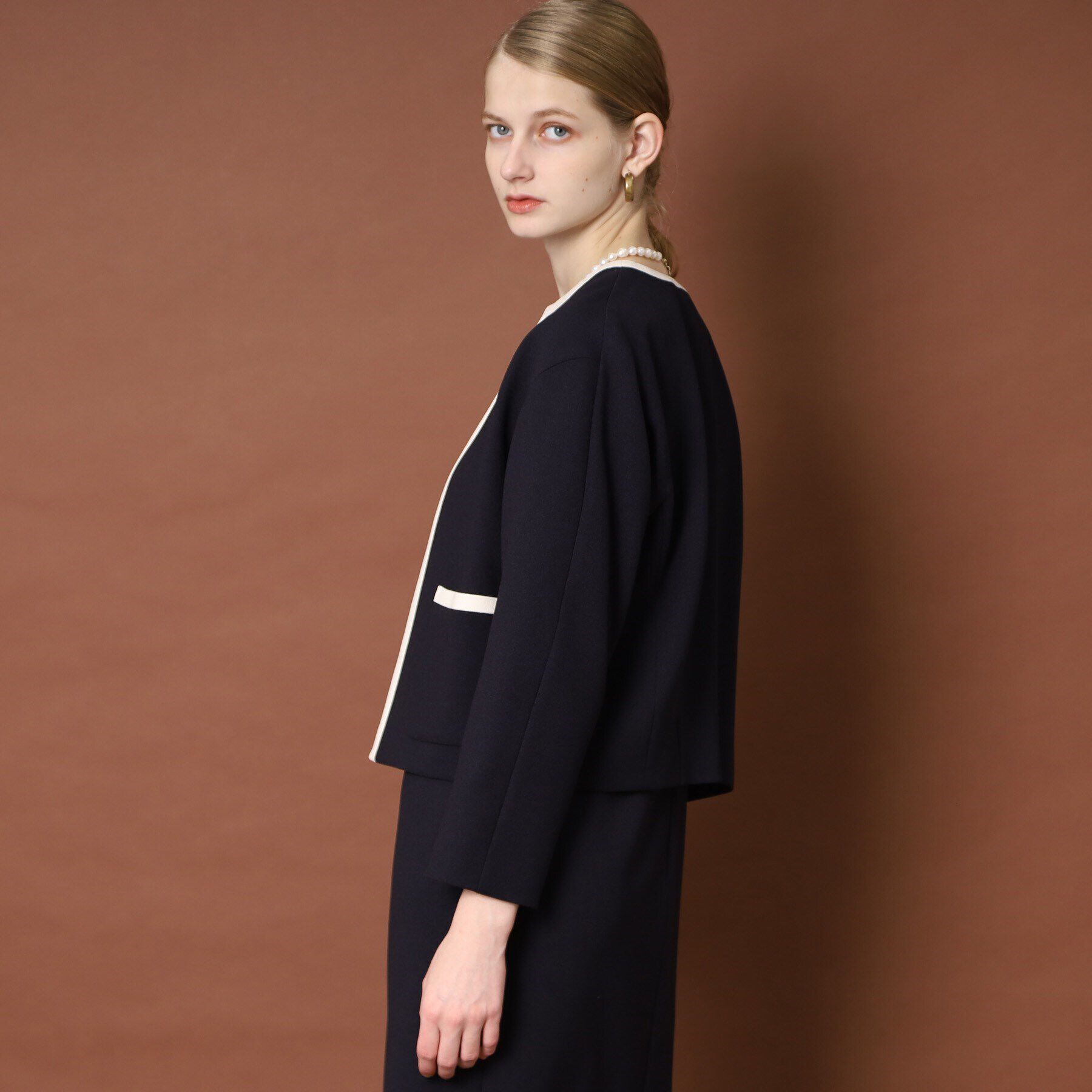 DRESSTERIOR「【セットアップ可】バイカラーショートジャケット」|ノーカラージャケット|