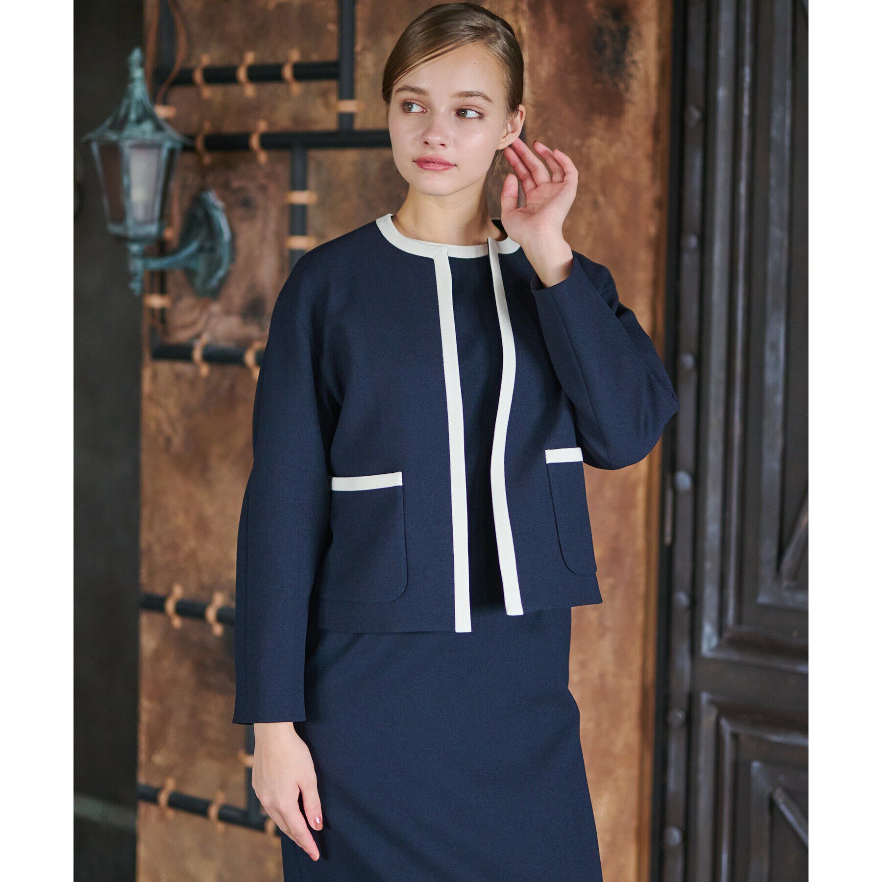 DRESSTERIOR「【セットアップ可】バイカラーショートジャケット」|ノーカラージャケット|