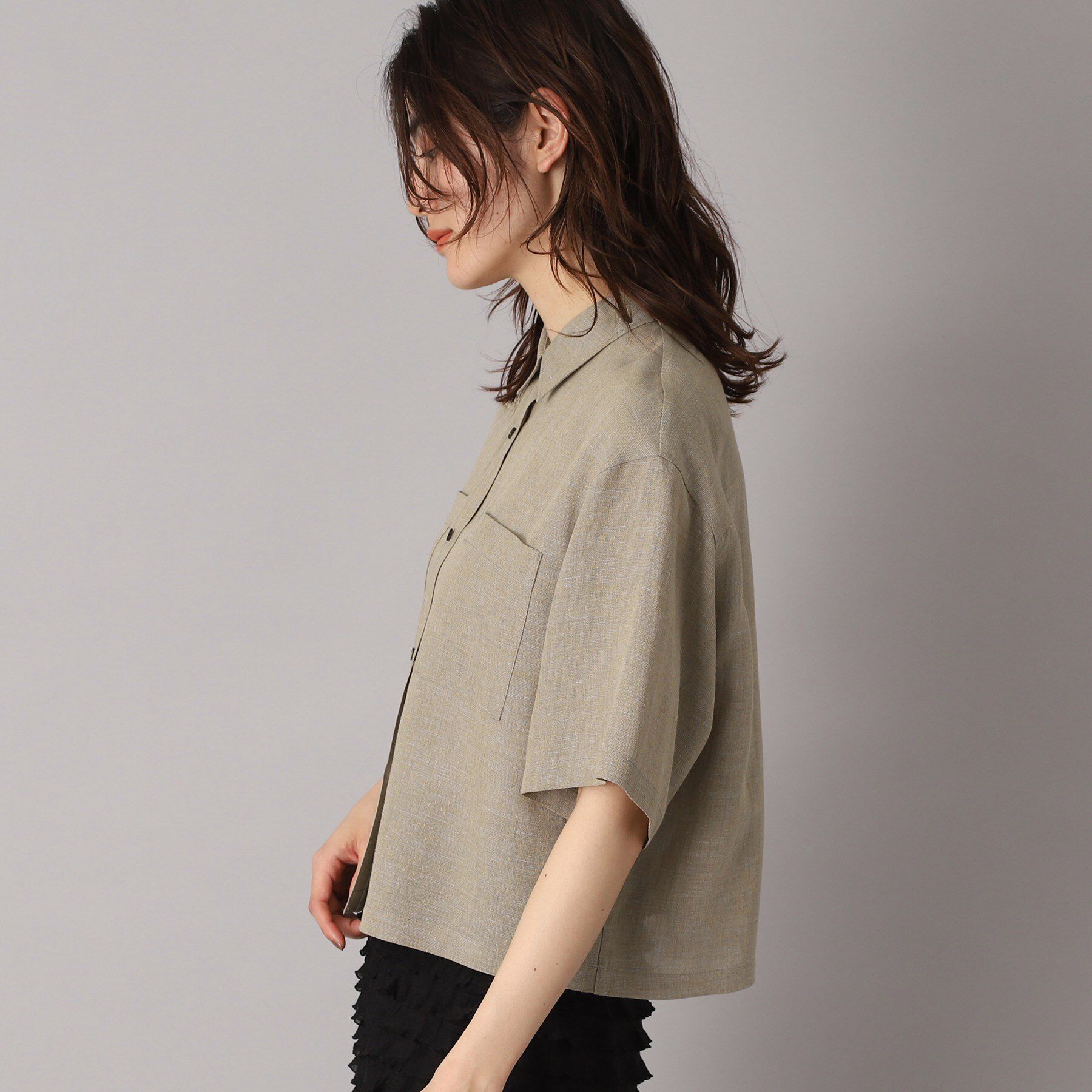 DRESSTERIOR「【トレンド/清涼感】ハーフスリーブクロップドシャツ」|シャツ・ブラウス|