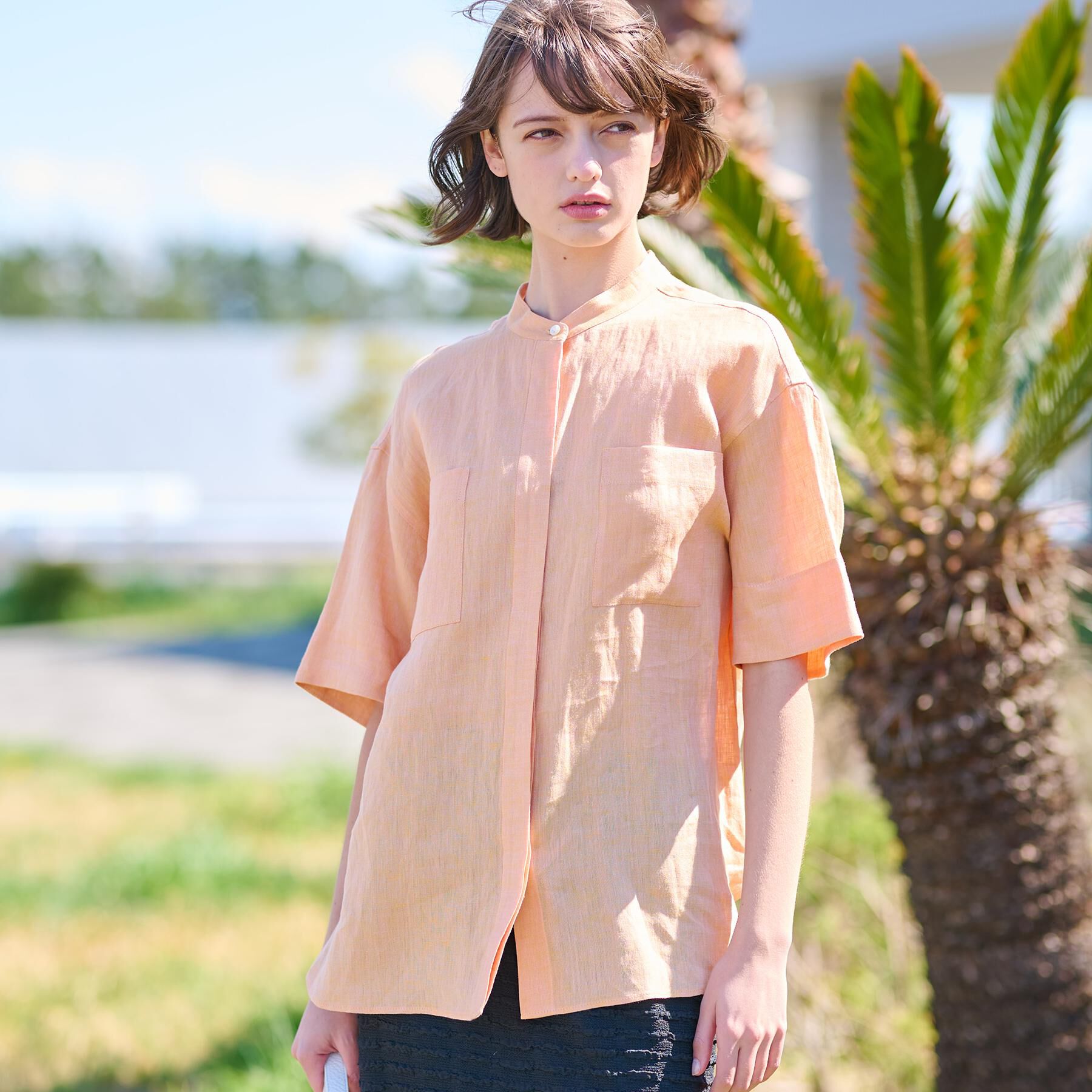 DRESSTERIOR「【リネン100％/洗える】フレンチリネンハーフスリーブシャツ」|シャツ・ブラウス|