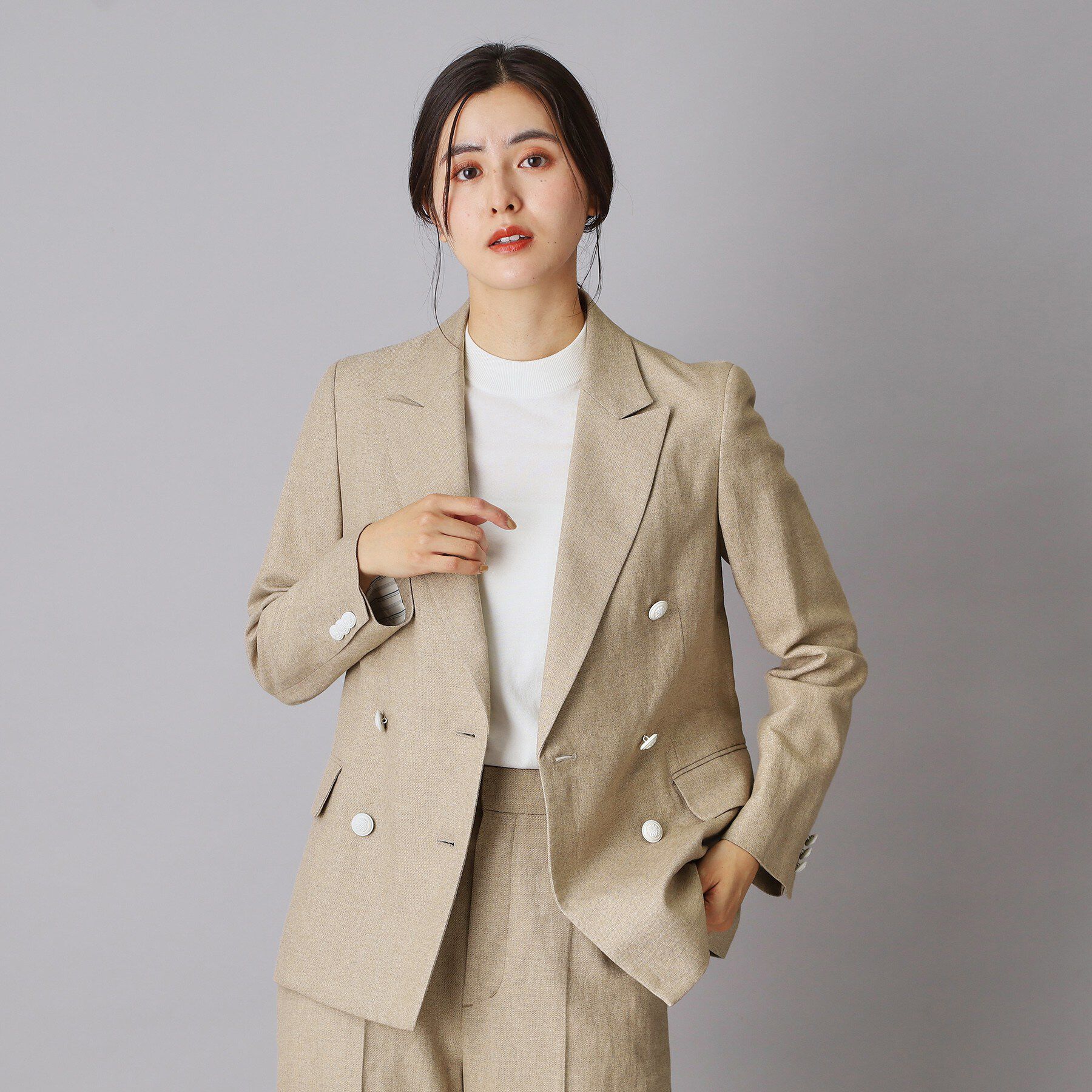 DRESSTERIOR「リネンブレンドWブレストジャケット」|テーラードジャケット|ライトベージュ(05