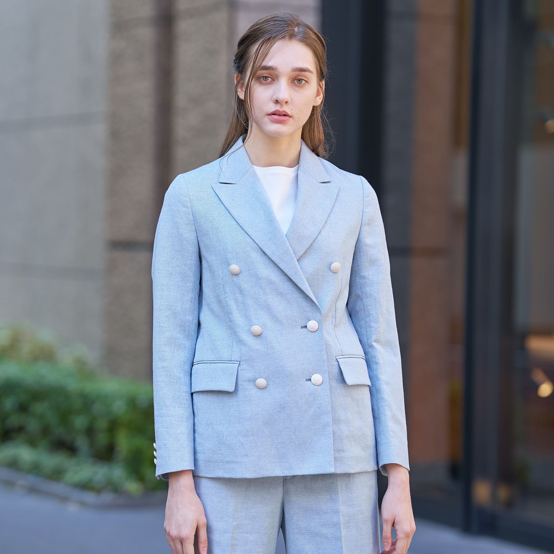 DRESSTERIOR「リネンブレンドWブレストジャケット」|テーラードジャケット|サックスブルー(09