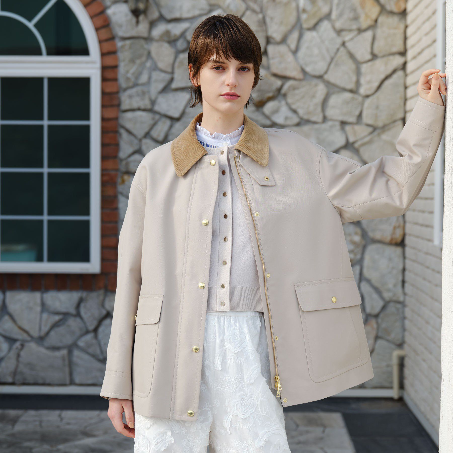 DRESSTERIOR「コットンポリエステルハンティングブルゾン」|ブルゾン・スタジャン|グレージュ(050)