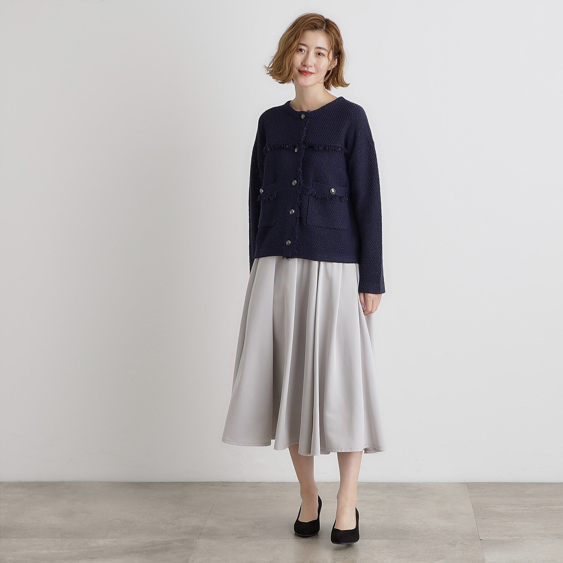 grove「ツイードニットジャケット」|ノーカラージャケット|