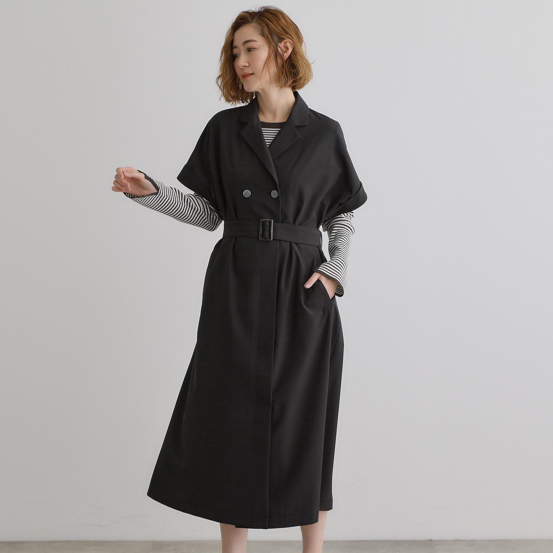 grove「【雑誌掲載】シーズレスで使えるトレンチライク2WAYワンピース」|ワンピース|ブラック(019)