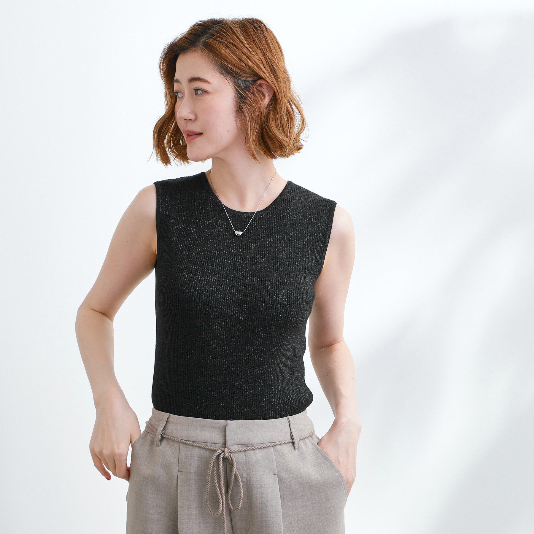 grove「さりげないラメで毎日のコーデにアクセントを リブラメニットタンク」|キャミソール|