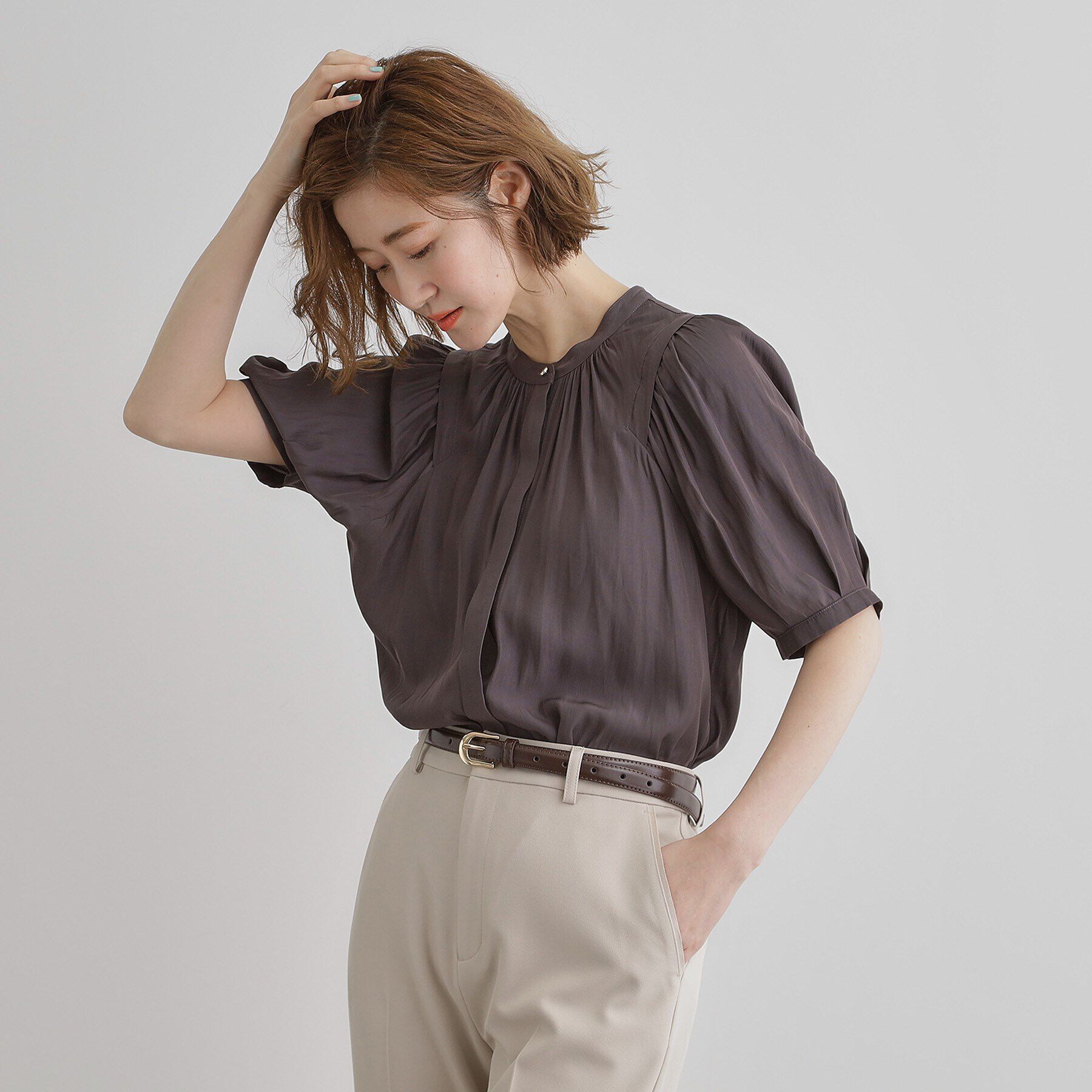 grove「【洗える】ヴィンテージサテンウイングスリーブブラウス」|シャツ・ブラウス|