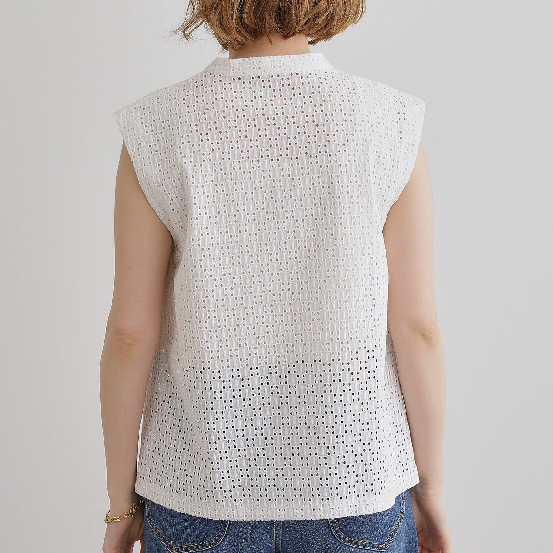 grove「繊細なレースで魅せるエンブロイダリーレースバンドカラーシャツ」|シャツ・ブラウス|