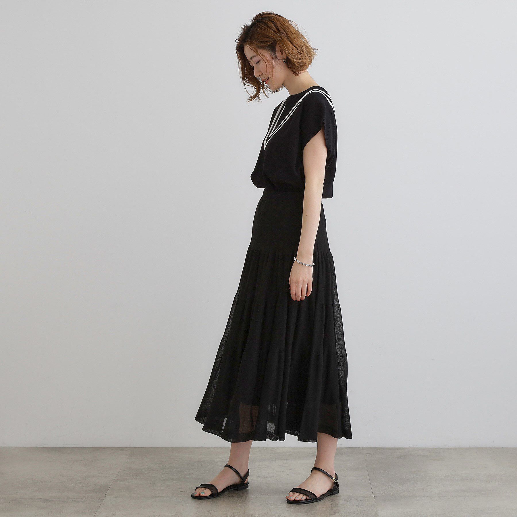 grove「夏の華やぎティアードニットシアースカート」|スカート|