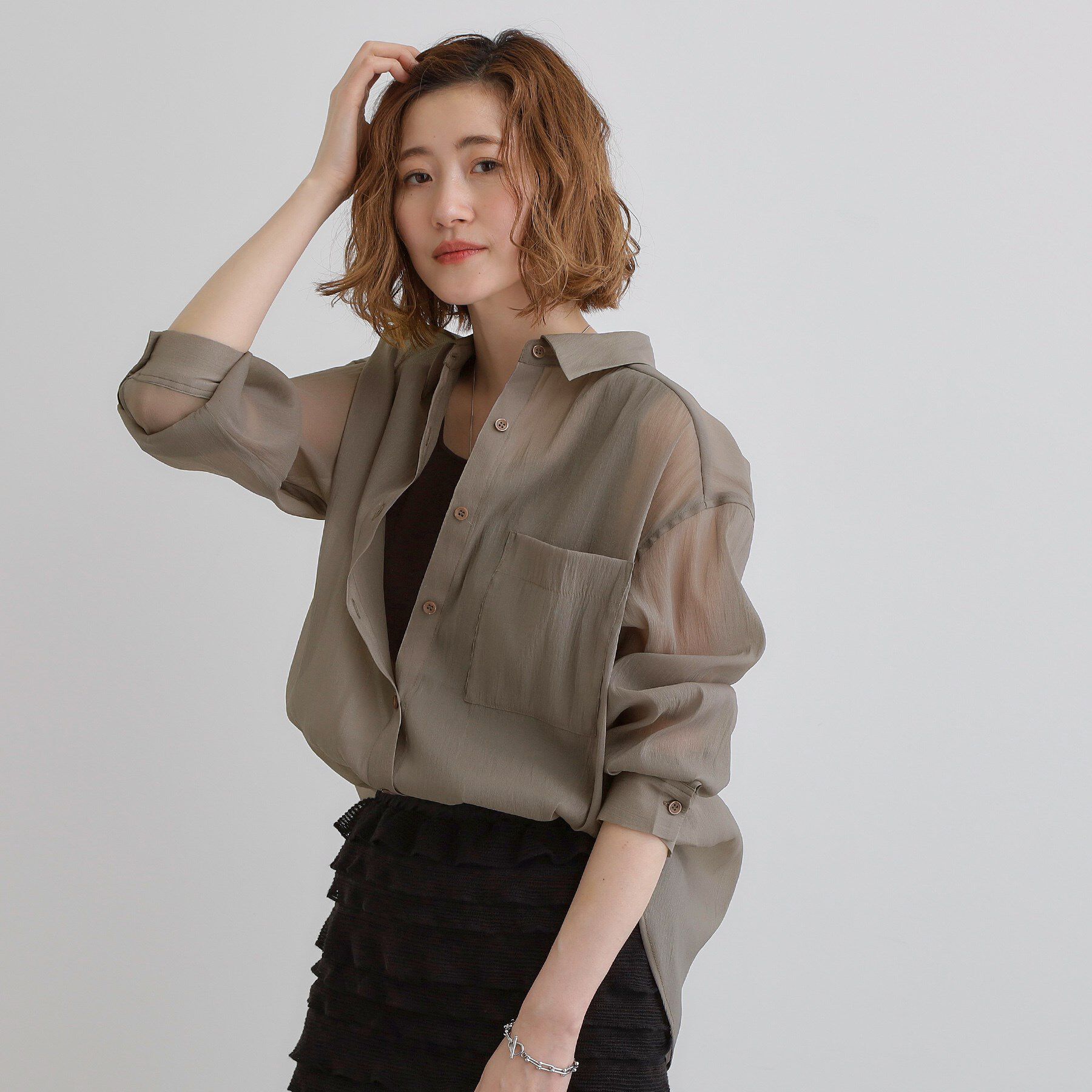 grove「【大人の抜け感スタイル】ストライプアソートシアーオーバーシャツ」|シャツ・ブラウス|