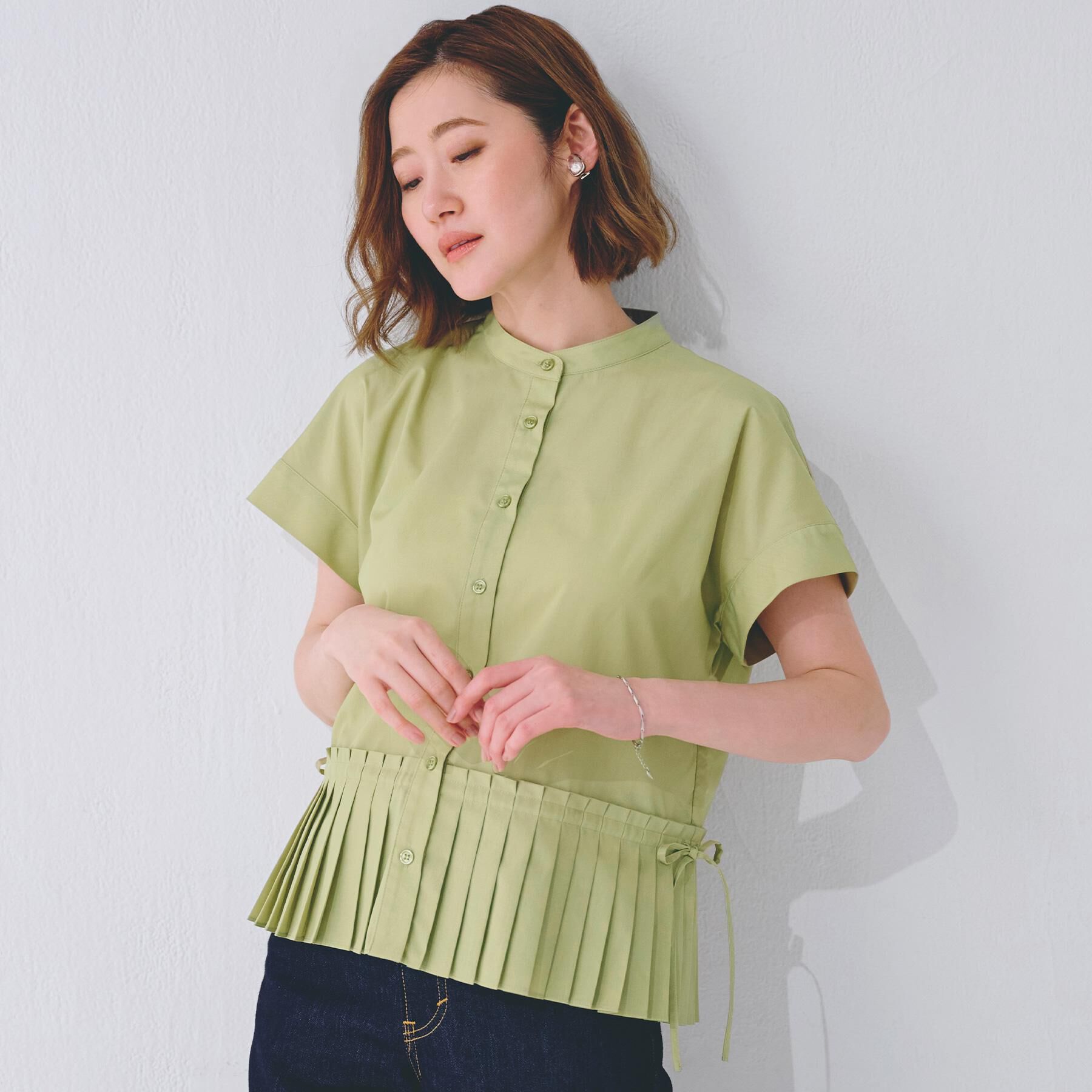 grove「キレイに見えて嬉しい 裾プリーツシャツ」|シャツ・ブラウス|ピスタチオ(022)