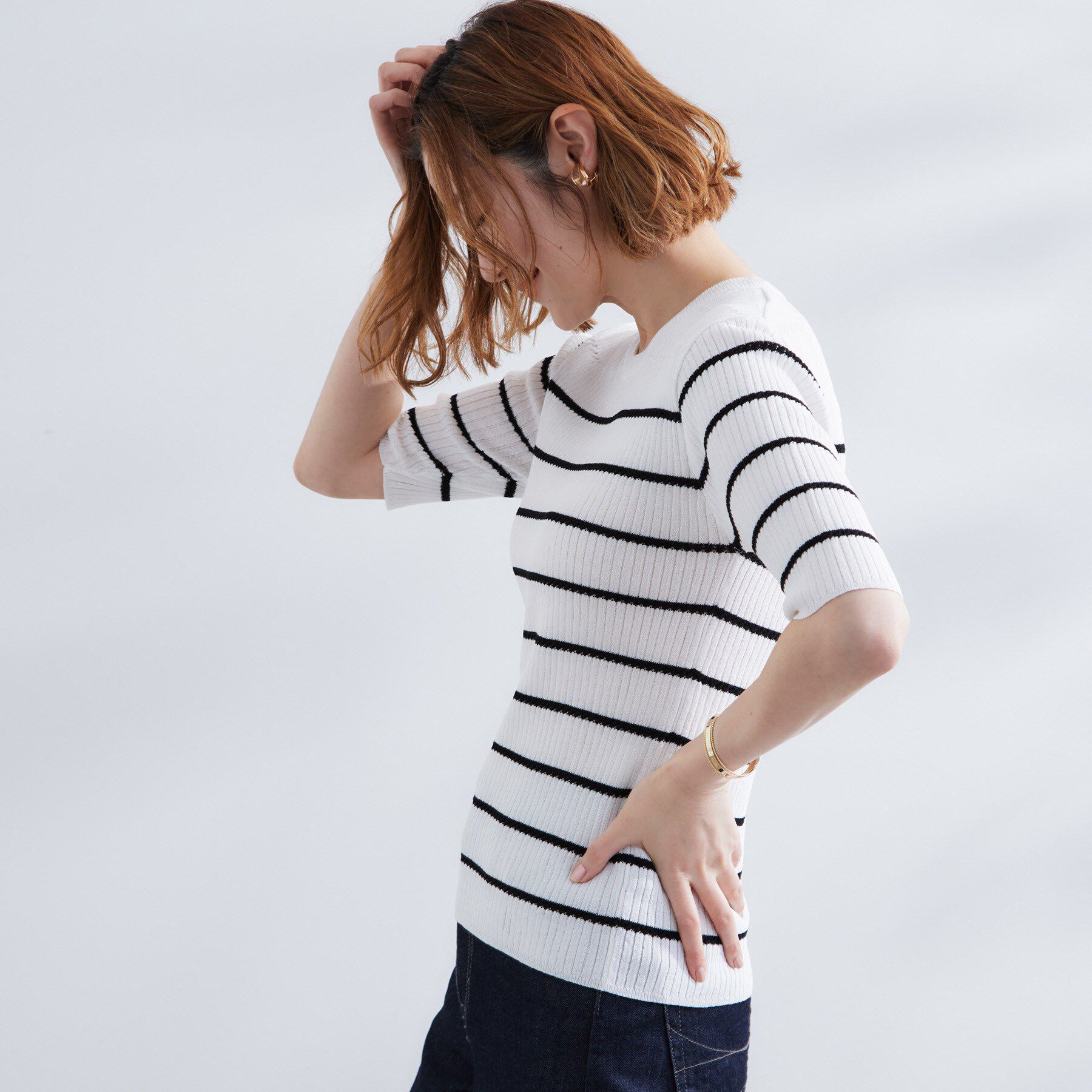 grove「地柄ボーダーリブニットプルオーバー」|ニット・セーター|