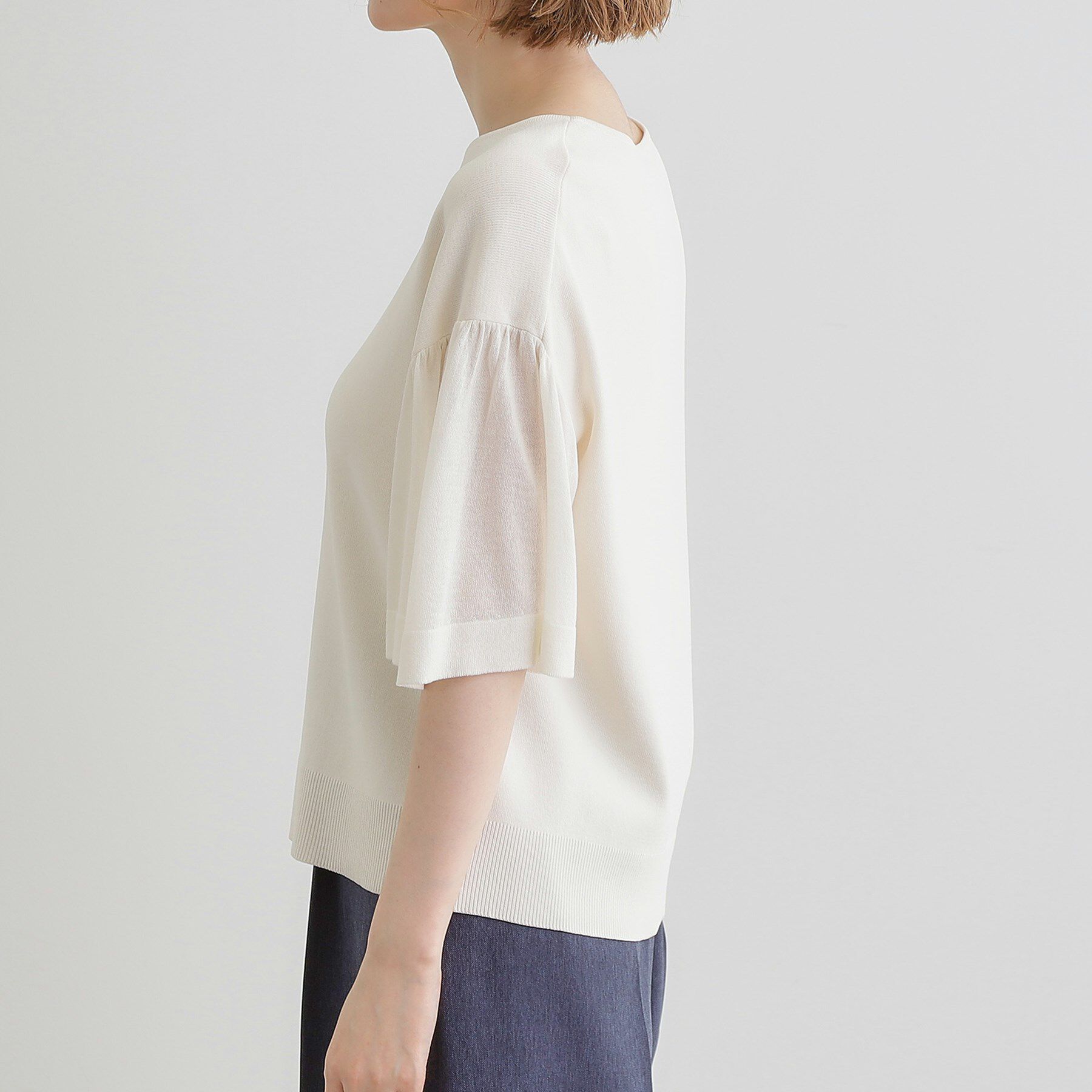 grove「【嬉しい機能付き】やわらかドライタッチシアーフレアスリーブニット」|ニット・セーター|