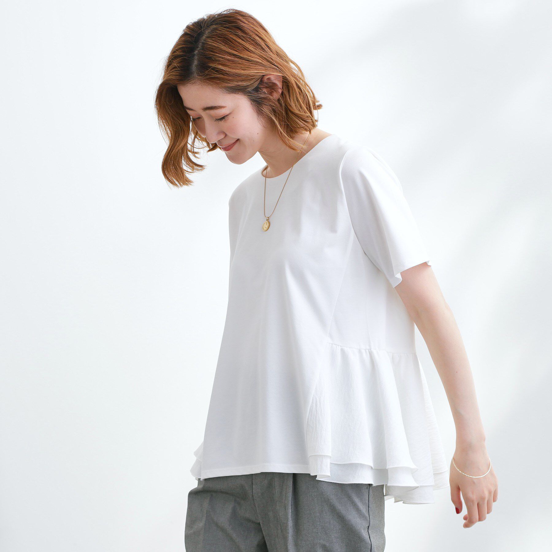 grove「【UV・冷感】布帛使いフレアーTシャツ」|Tシャツ・カットソー|オフホワイト(003