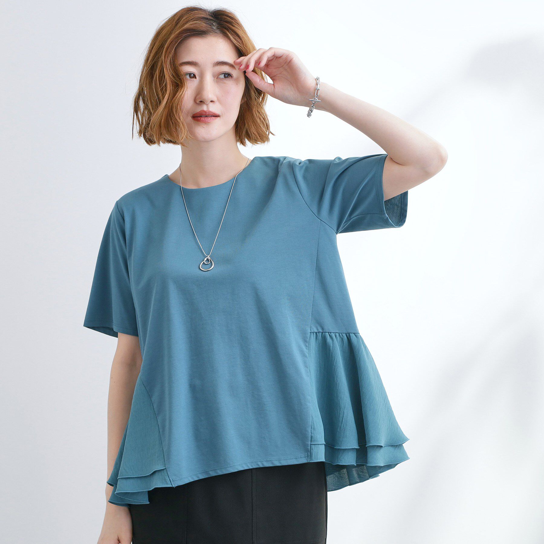 grove「【UV・冷感】布帛使いフレアーTシャツ」|Tシャツ・カットソー|ブルーグリーン(09