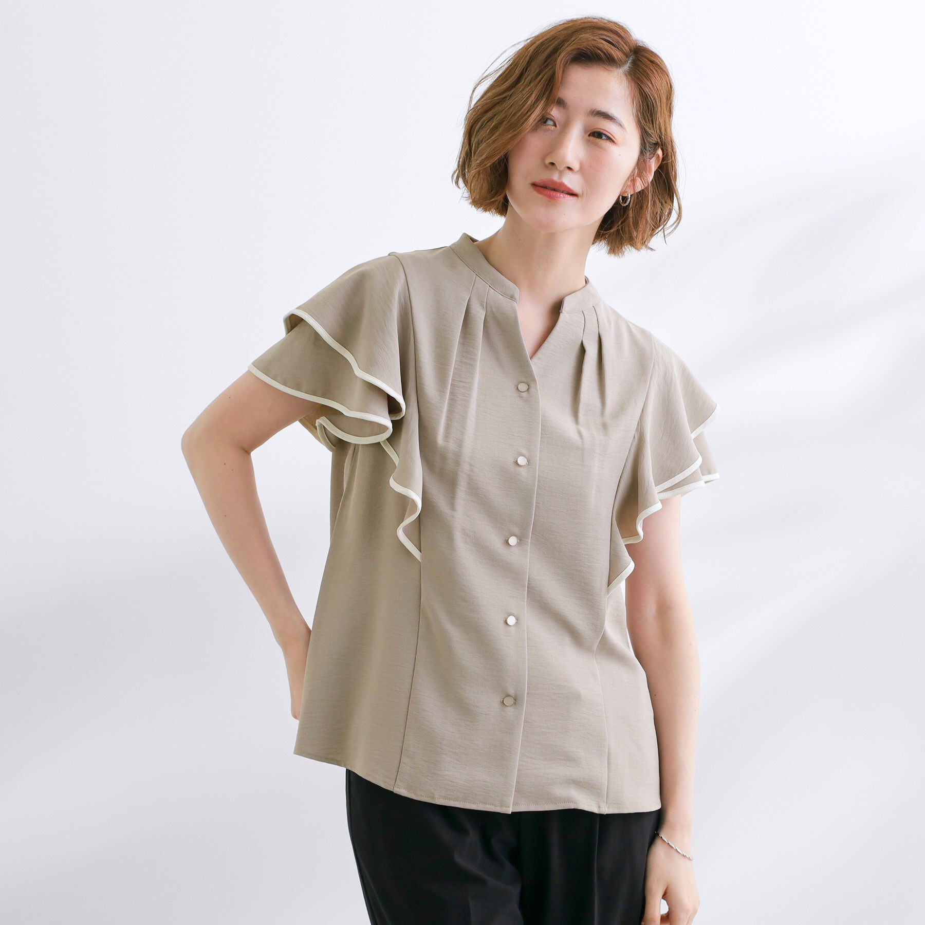grove「【さらりと着られる】多機能フリルブラウス」|シャツ・ブラウス|トープ(554)