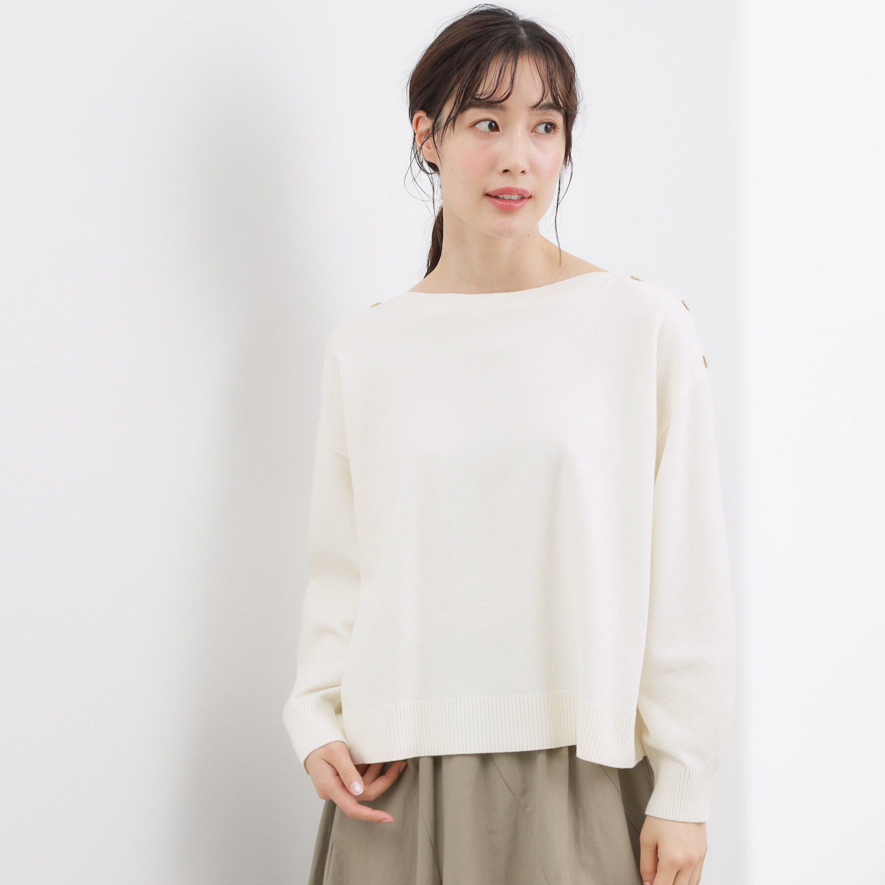 grove「【おうちで洗える】顔周りすっきり、ボートネックニット」|ニット・セーター|