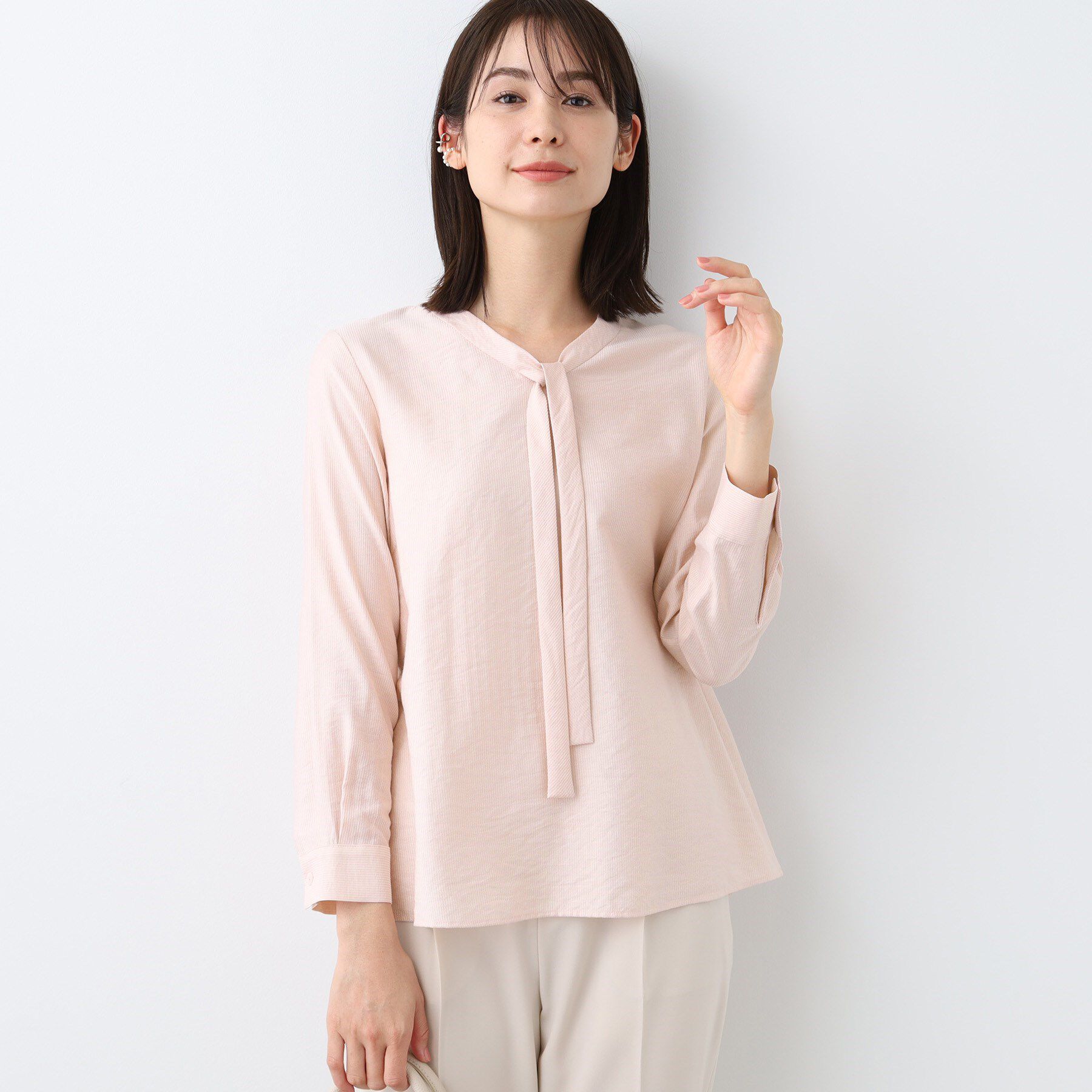 INDIVI「【洗える】ストライプドビー ボウタイブラウス」|シャツ・ブラウス|