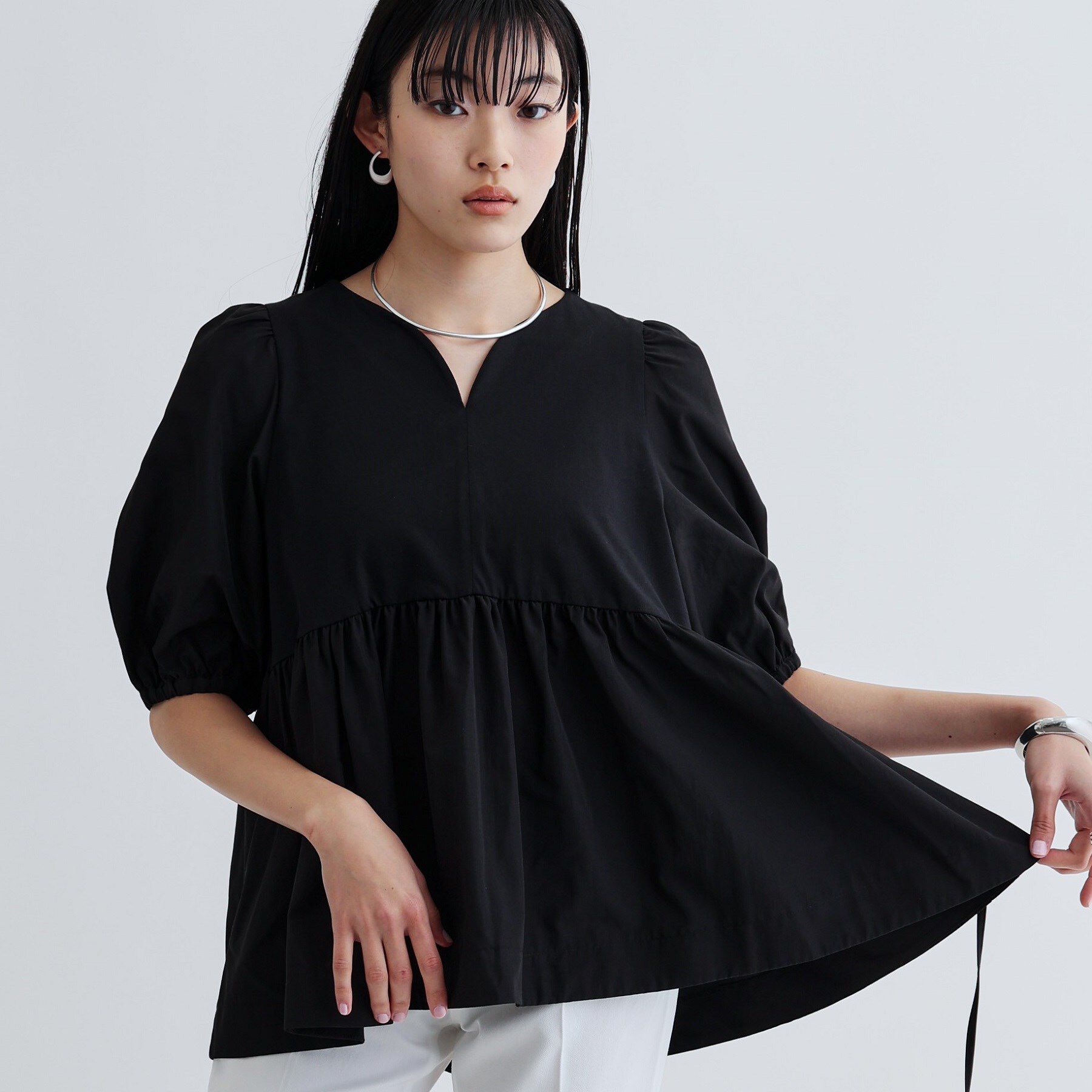 GALLEST「ハートネックペプラムカットソー」|Tシャツ・カットソー|ブラック(019)